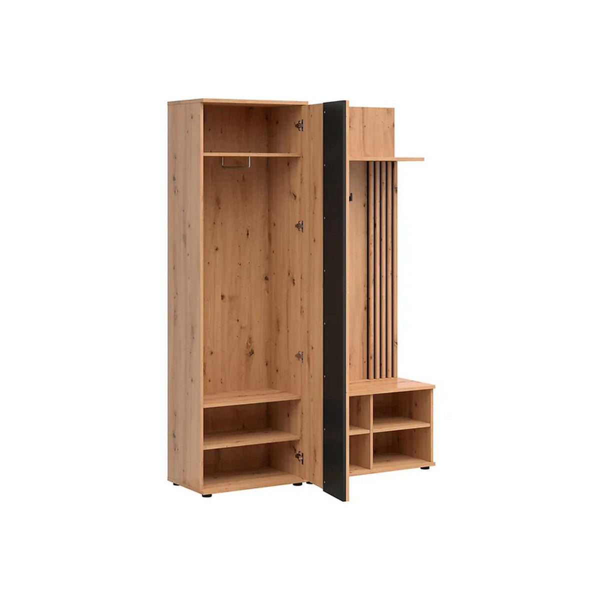 Mobilier hol pantofar VABRES, stejar artisan/negru, PAL, 140x40x195 cm