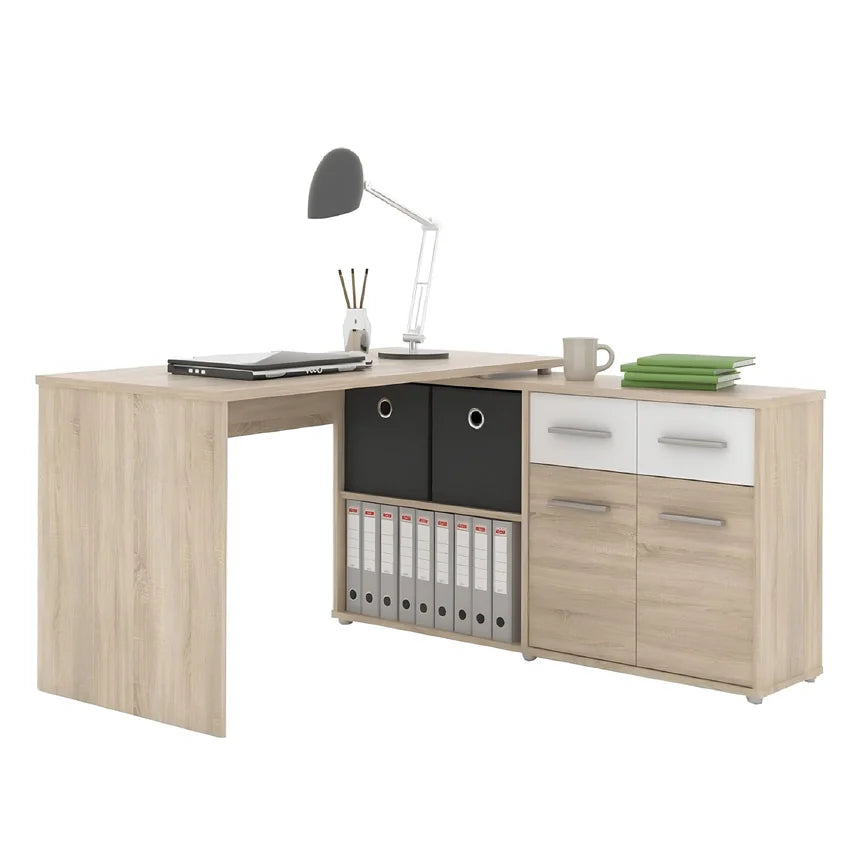 Birou RAFAEL NEW, stejar sonoma/alb, PAL melaminat, 138x140x77 cm