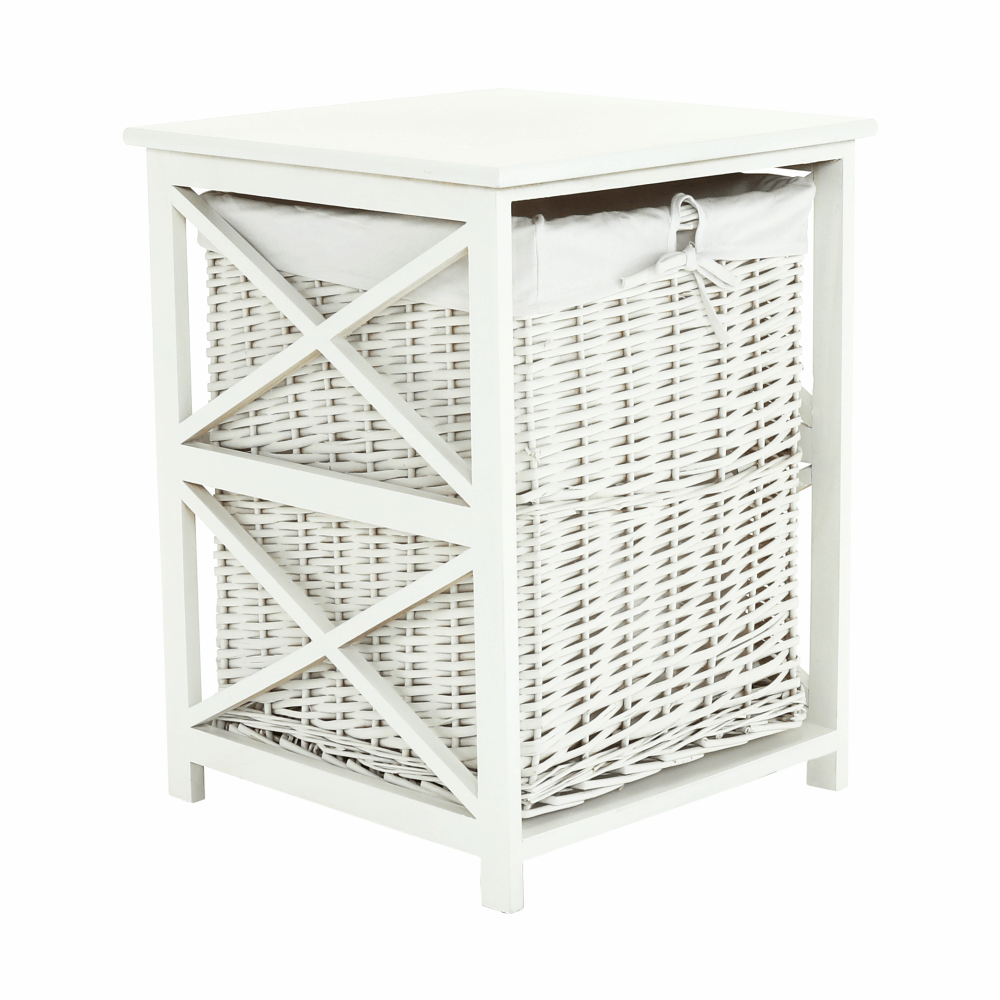 Cos de rufe RAFAELLO, alb, rachita/material textil, 46x46x60 cm