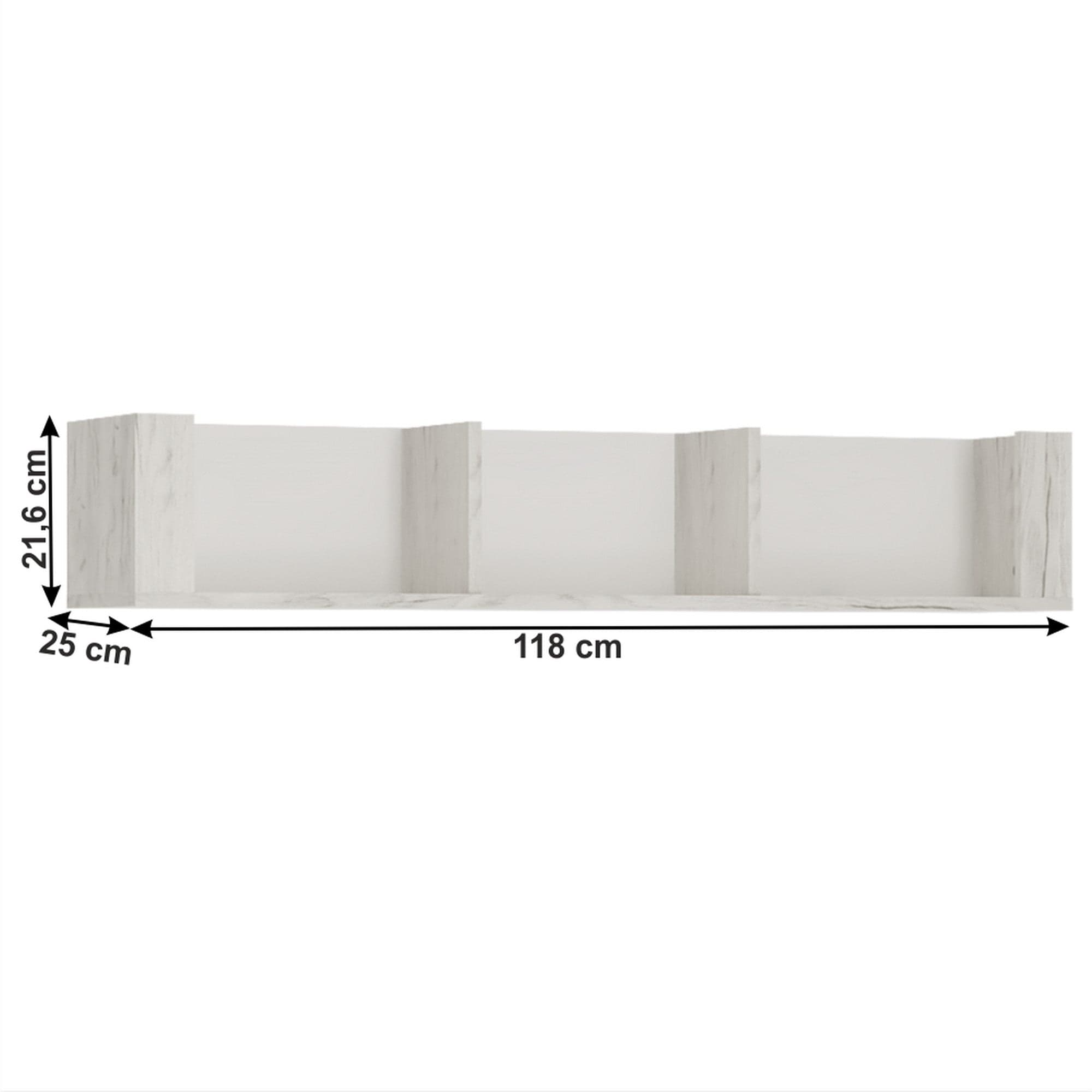 Raft ANGEL TIP 61, alb craft, PAL melaminat, 118x25x22 cm