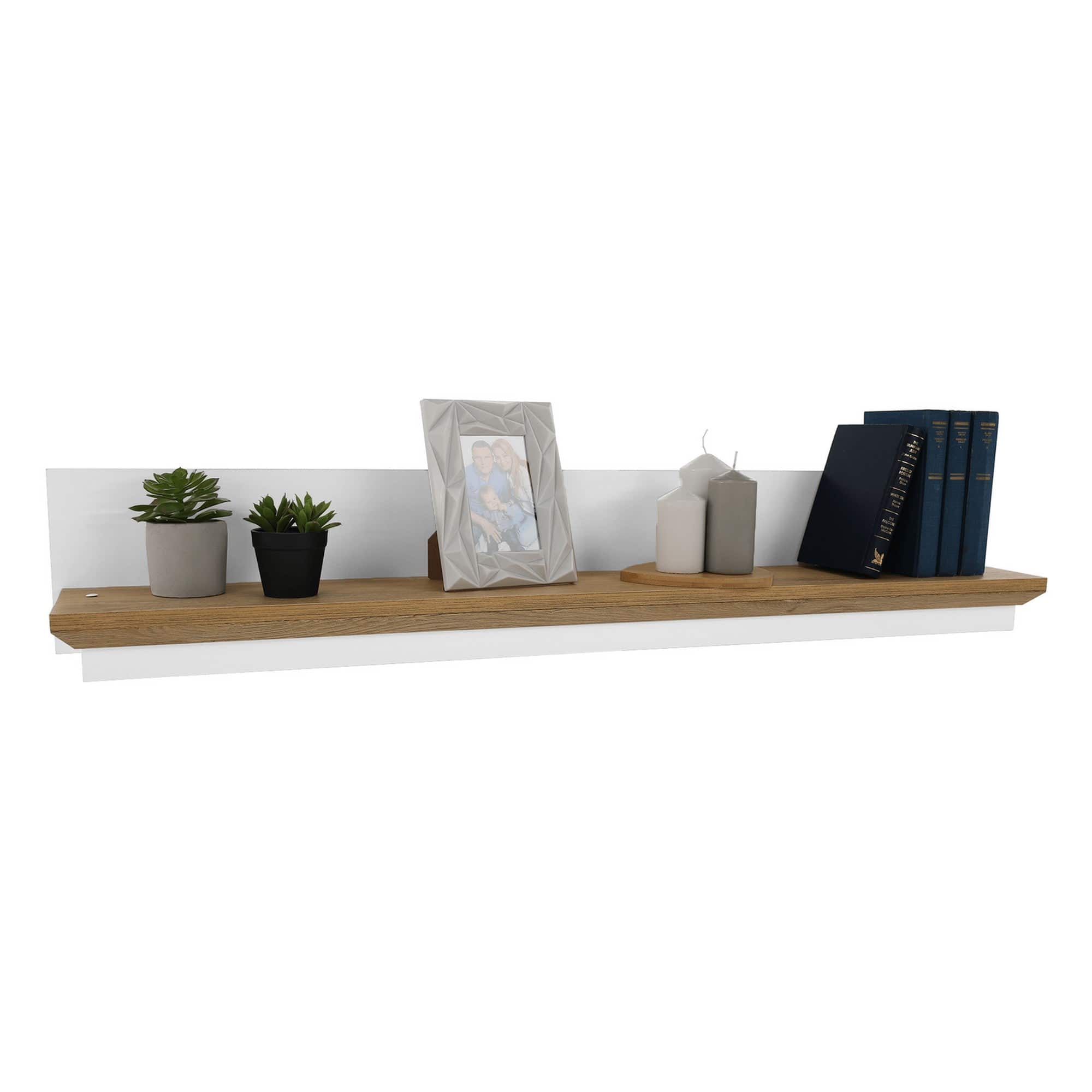 Raft LEON, stejar grand/alb, DTD laminat, 120x19x20 cm