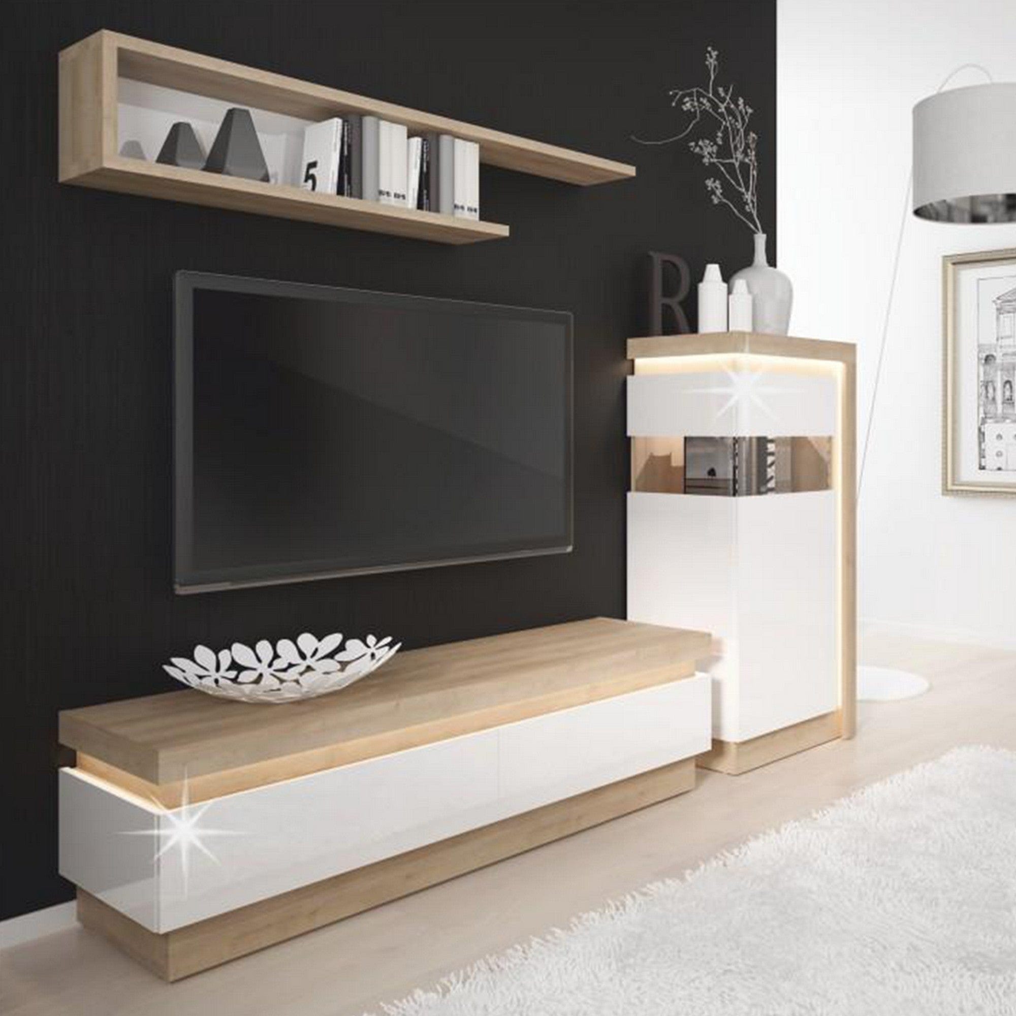 Raft LEONARDO, stejar riviera/alb, DTD laminat, 130x20x28 cm