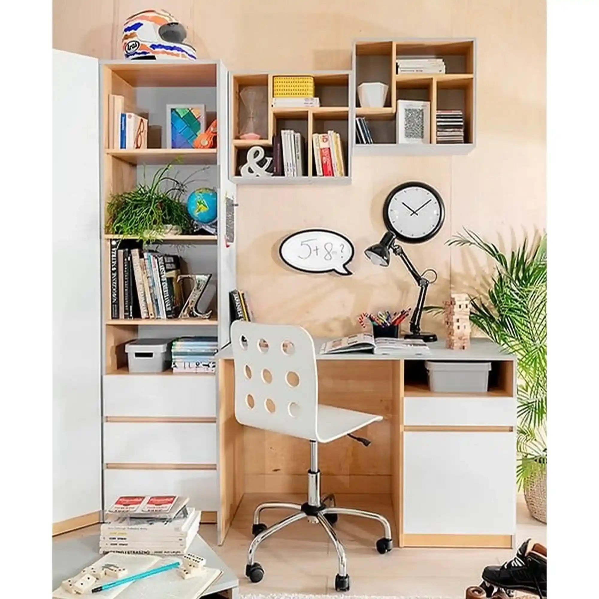 Raft NANDU, stejar/gri deschis, PAL, 56x22x56 cm