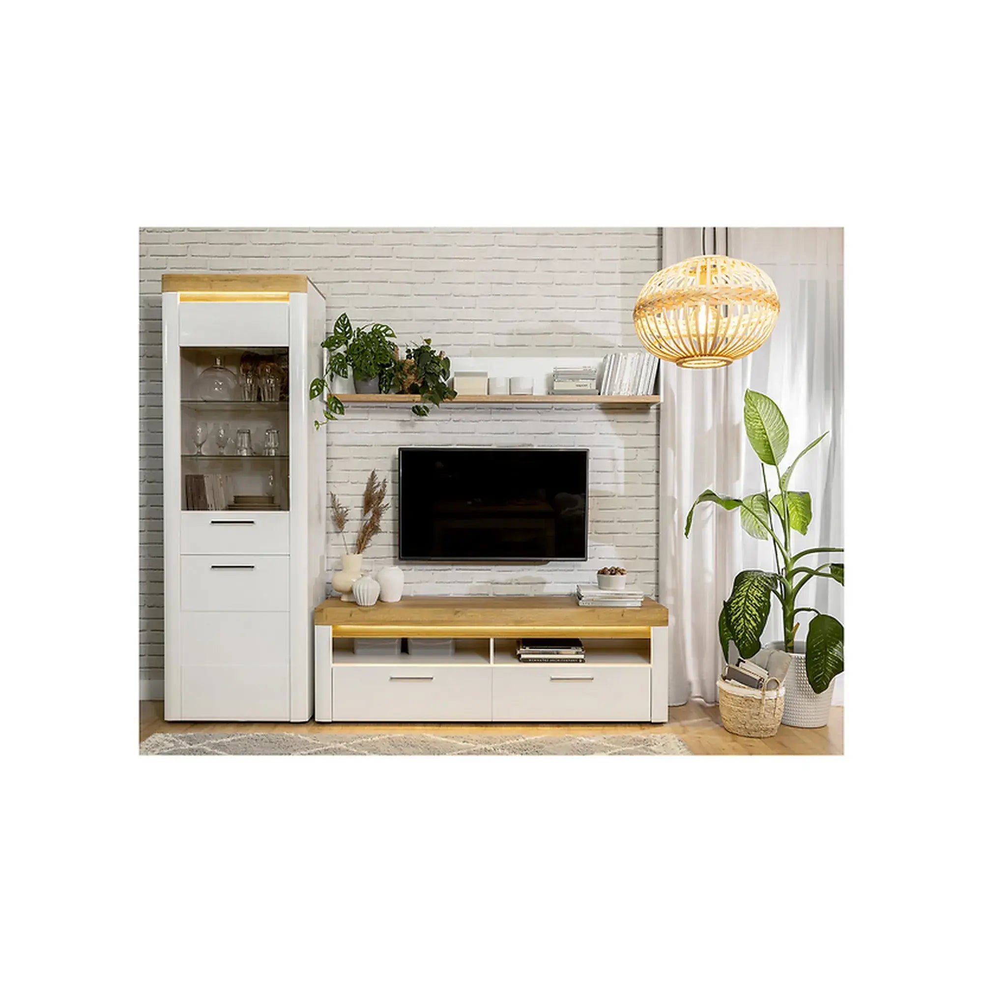 Raft perete HORTON, alb/stejar grandson, PAL laminat, 166x27x25 cm