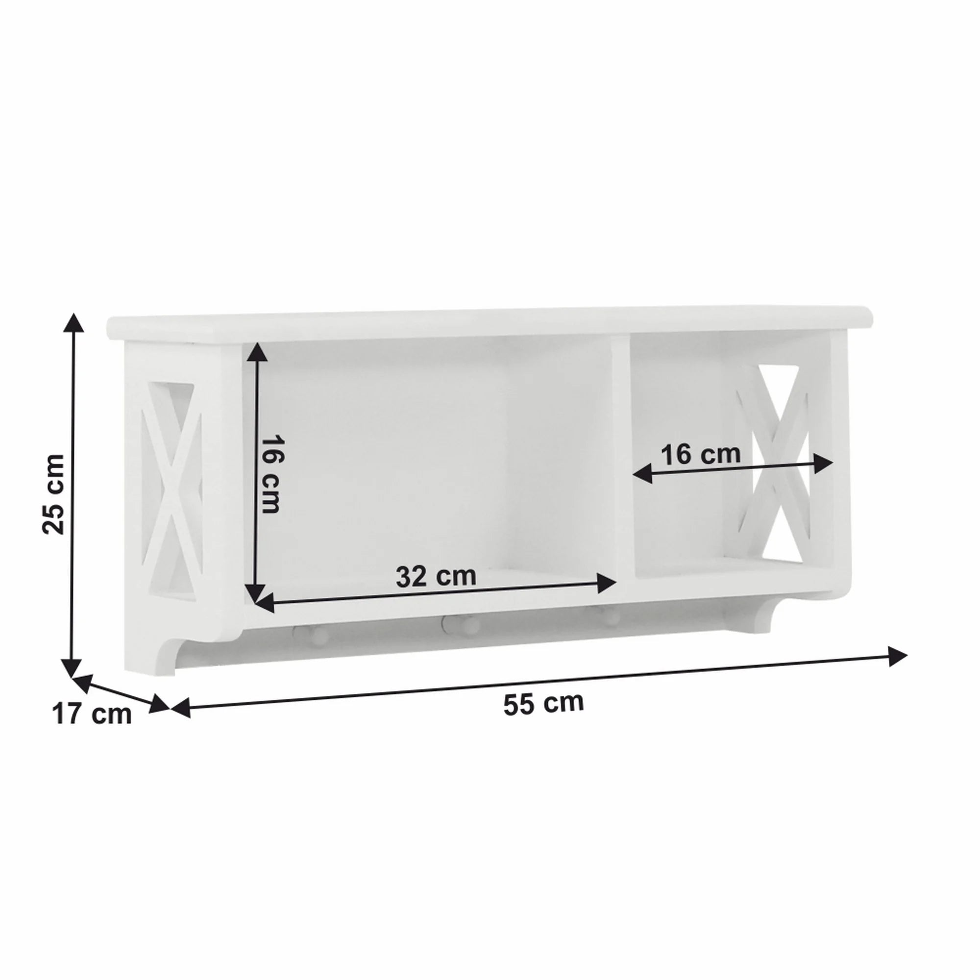 Raft RAFAELLO, alb, lemn, 55x17x25 cm