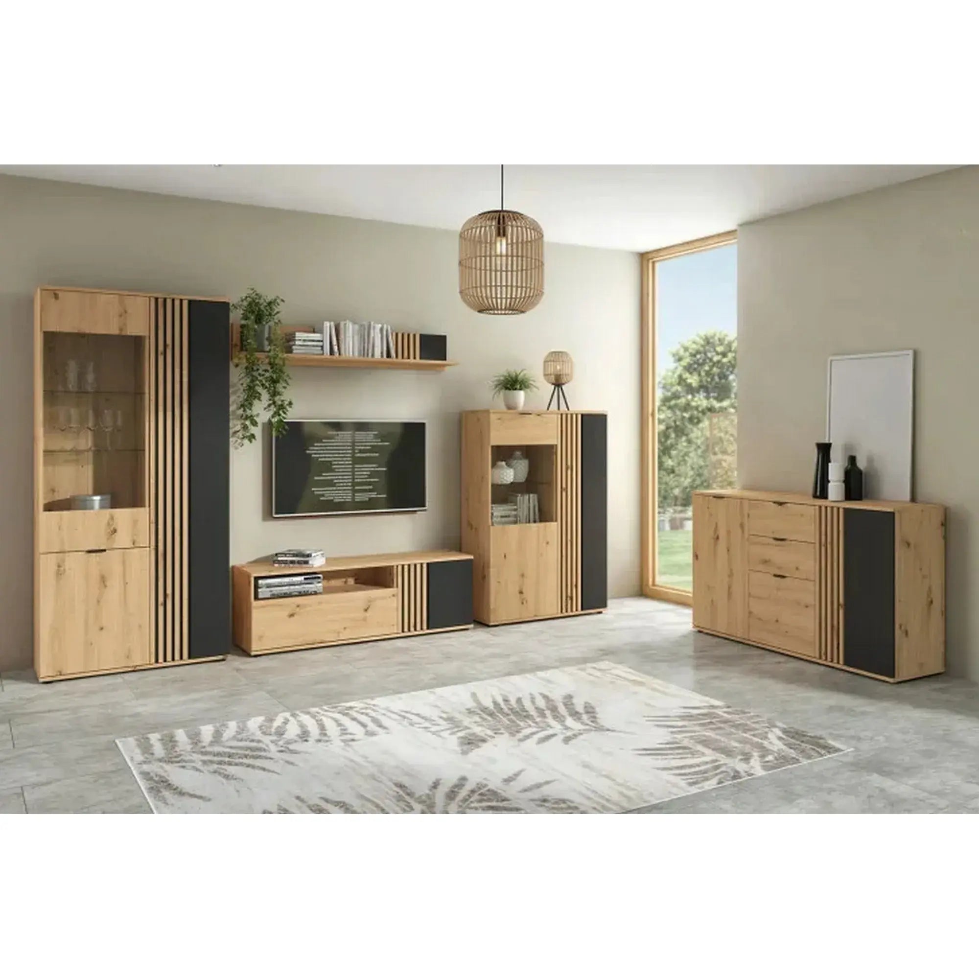 Raft VABRES, stejar artisan/negru mat, PAL laminat, 136x23x23 cm