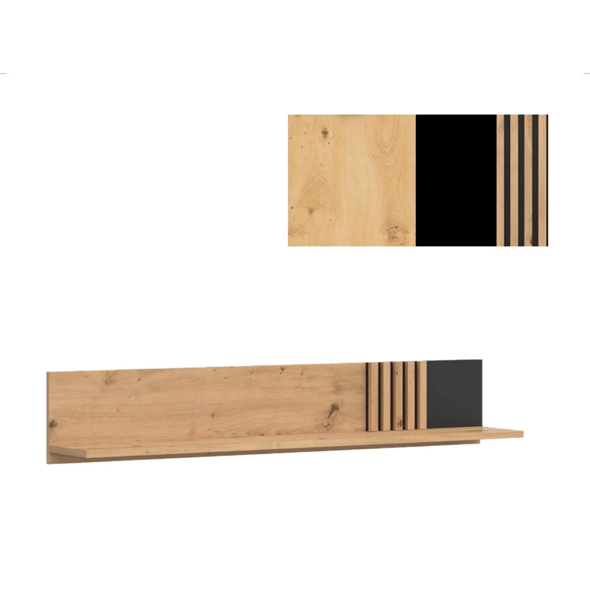 Raft VABRES, stejar artisan/negru mat, PAL laminat, 136x23x23 cm