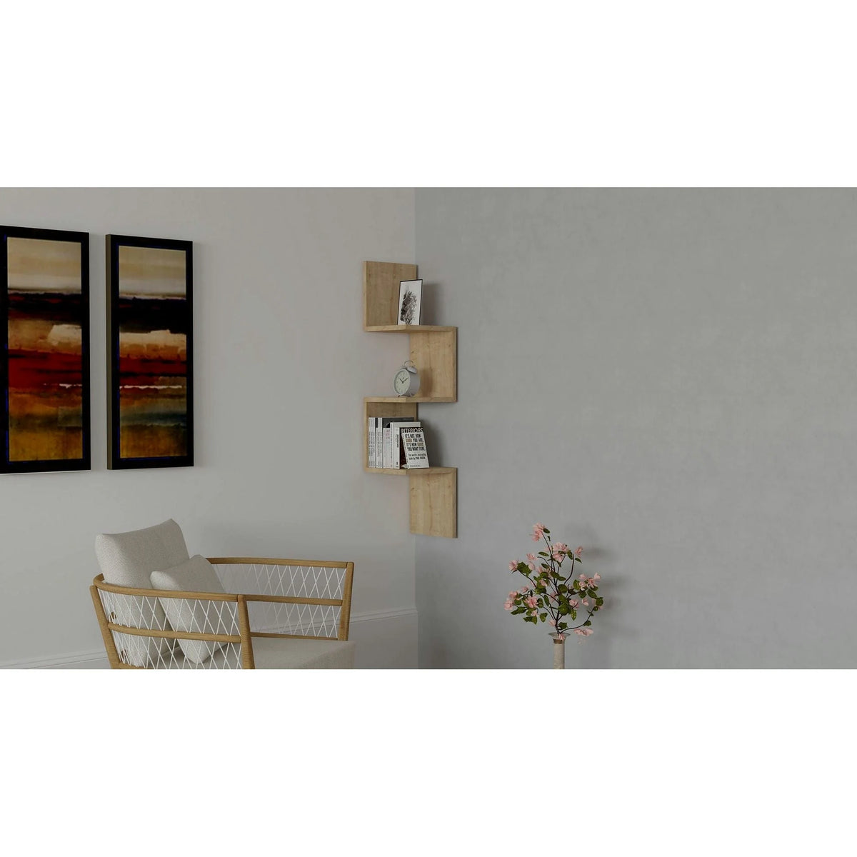 Raft ZIKZAK, stejar, PAL melaminat, 25x25x105 cm