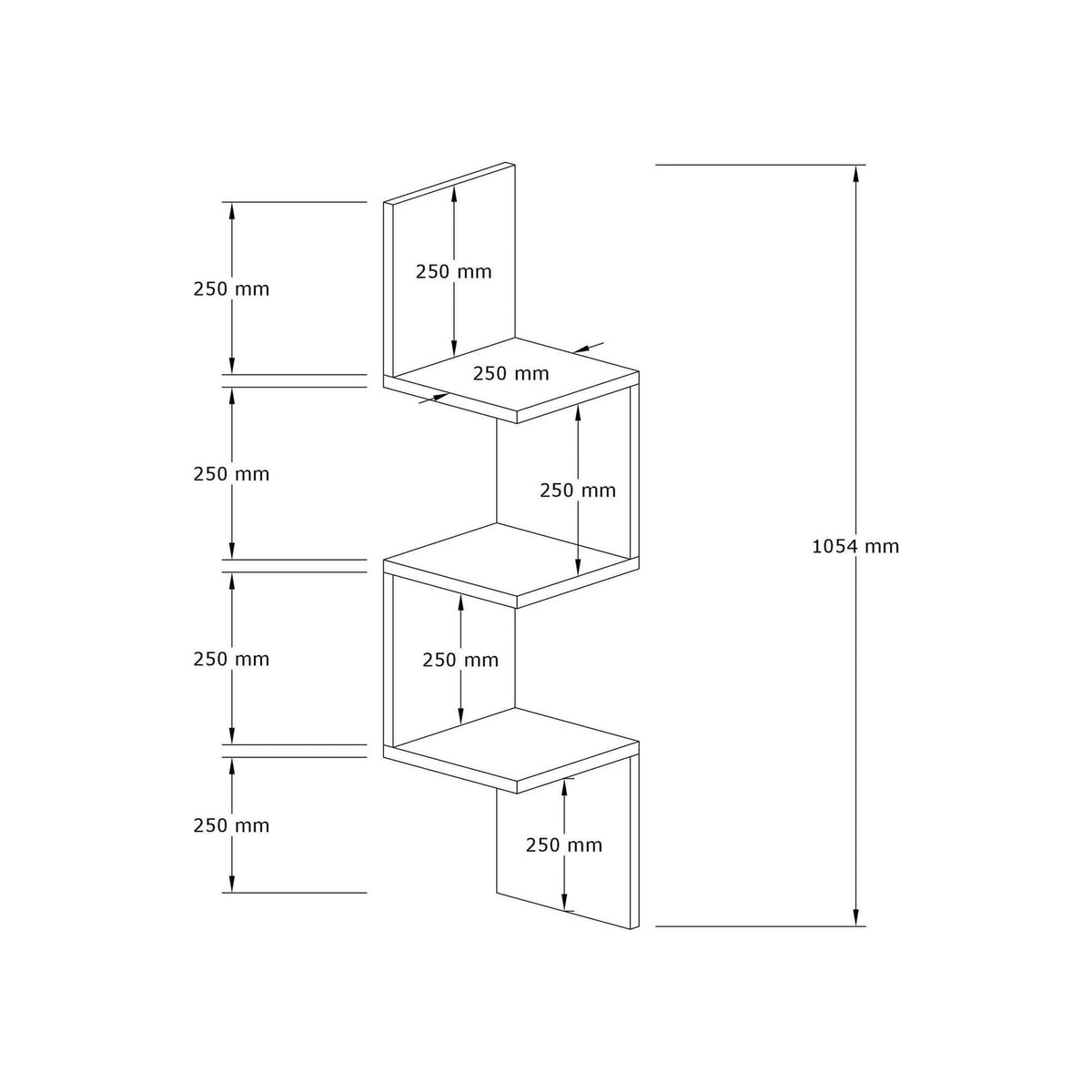 Raft ZIKZAK, stejar, PAL melaminat, 25x25x105 cm