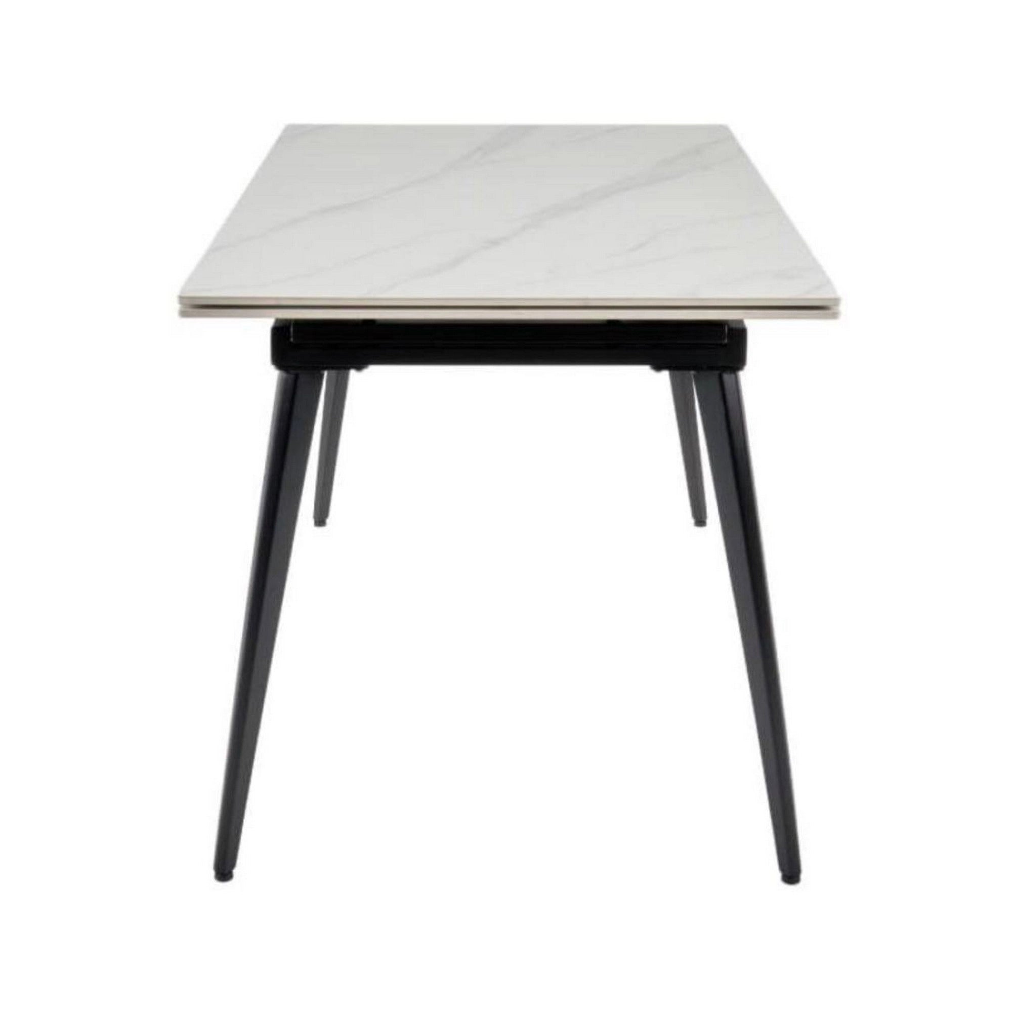 Masa extensibila REEF, alb cu efect de marmura/negru, ceramica/metal, 120/180x80x76 cm