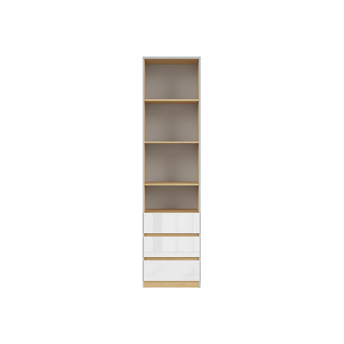 Biblioteca NANDU, gri deschis/stejar, PAL laminat, 39x50x201 cm