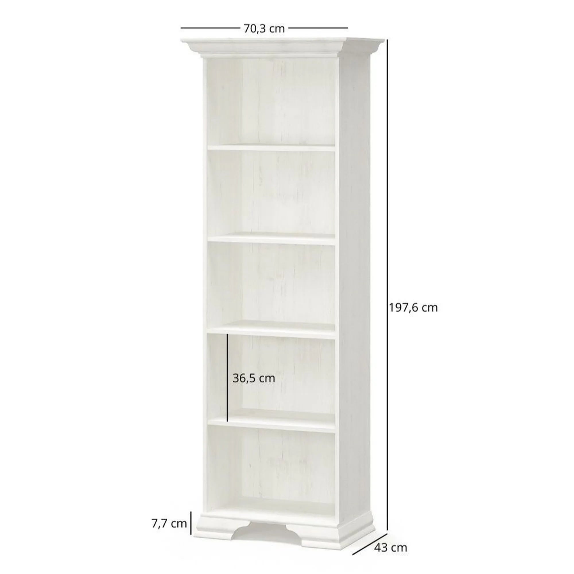 Biblioteca pentru living IRYS, pin alb anderson, PAL laminat, 70x43x198 cm
