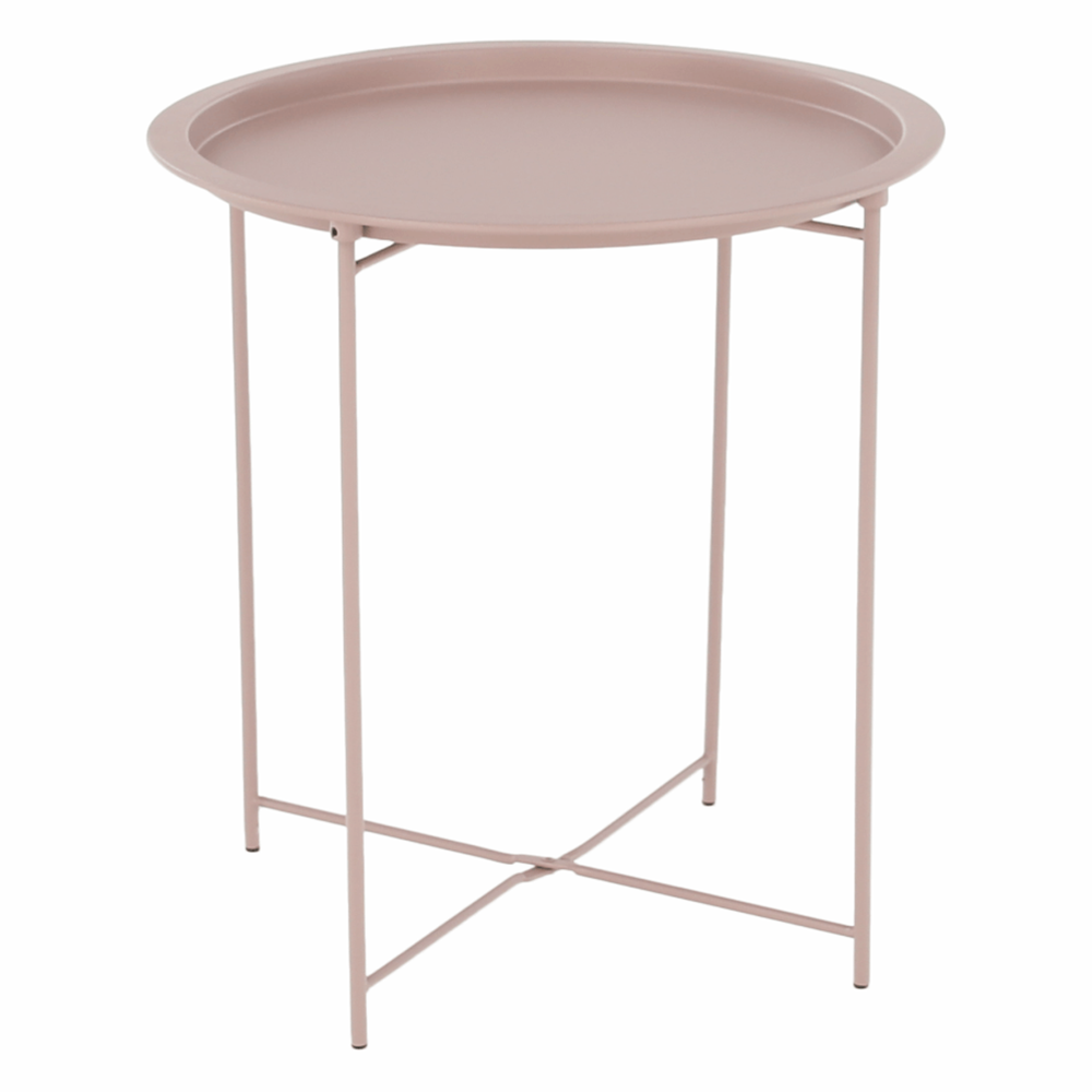 Masuta auxiliara cu tava detasabila RENDER, roz nude, metal, 47x47x50 cm