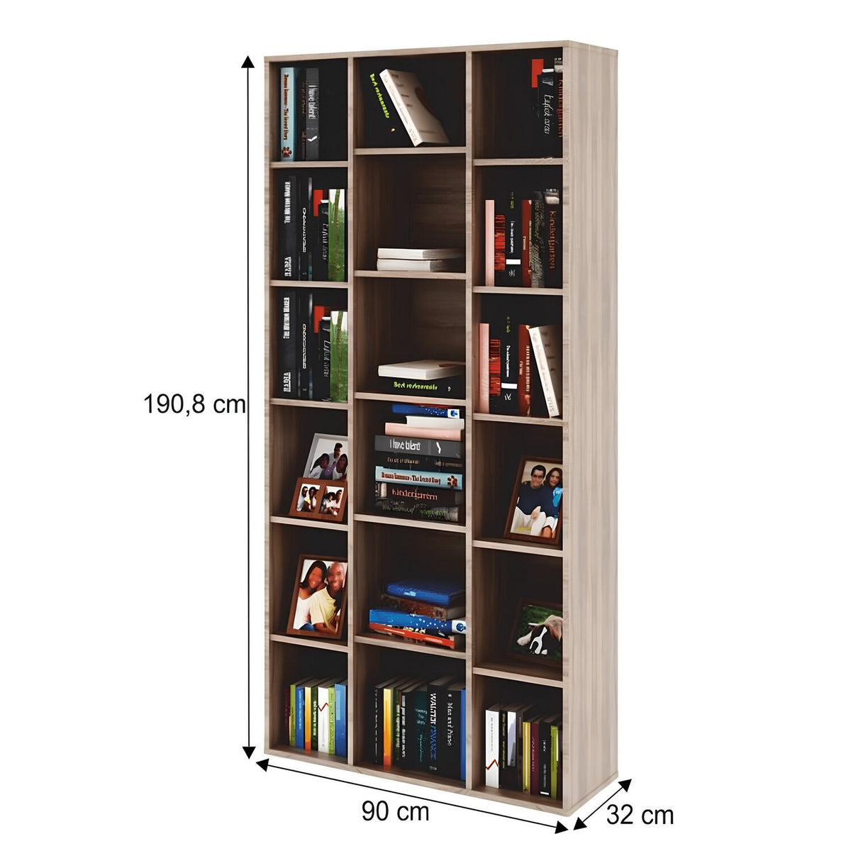 Biblioteca DUNAJ TIP 13, stejar sonoma, DTD laminat, 90x32x191 cm