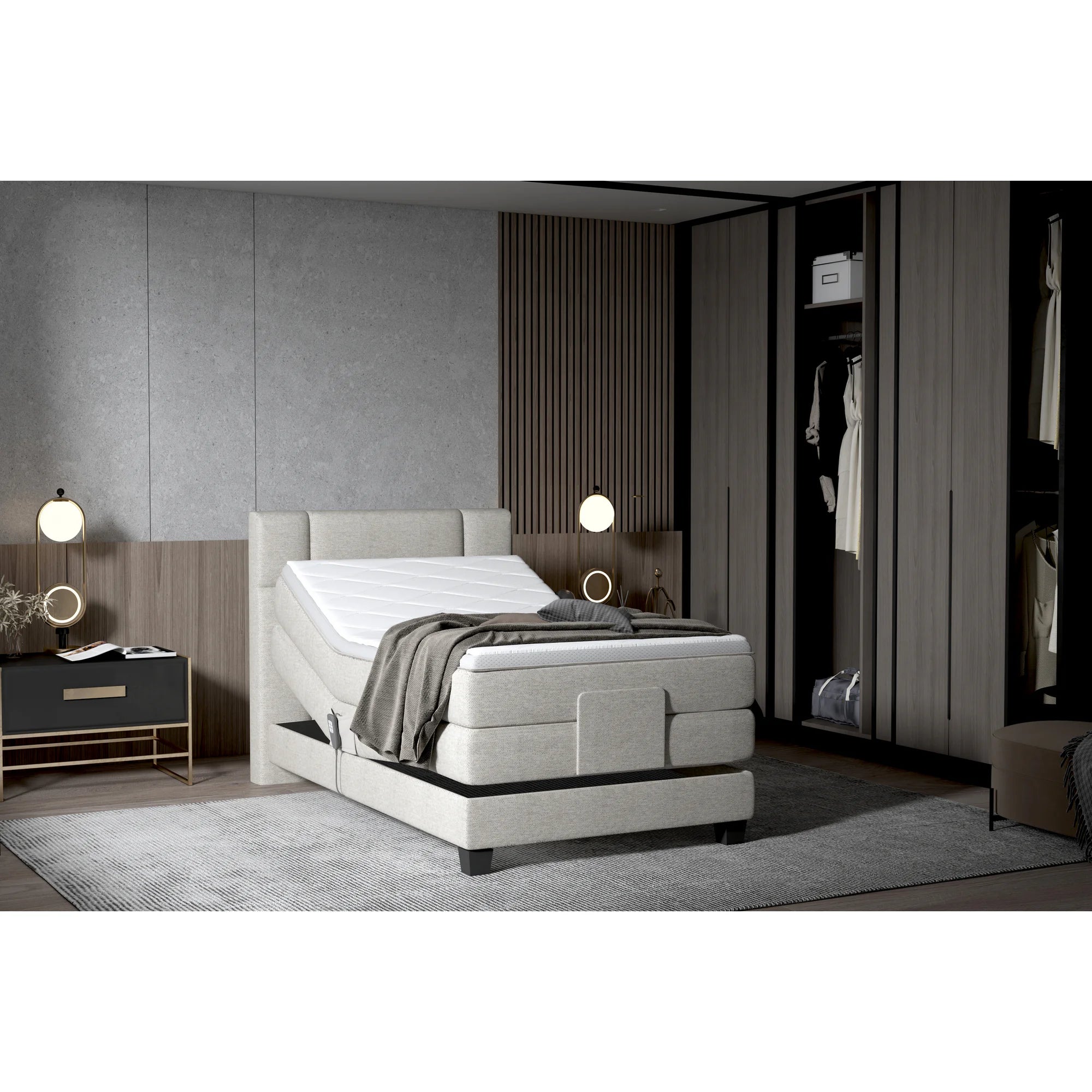 Pat boxspring REY 100x200, personalizabil materiale gama Oferta Avantaj, cu mecanism electric, saltele si topper