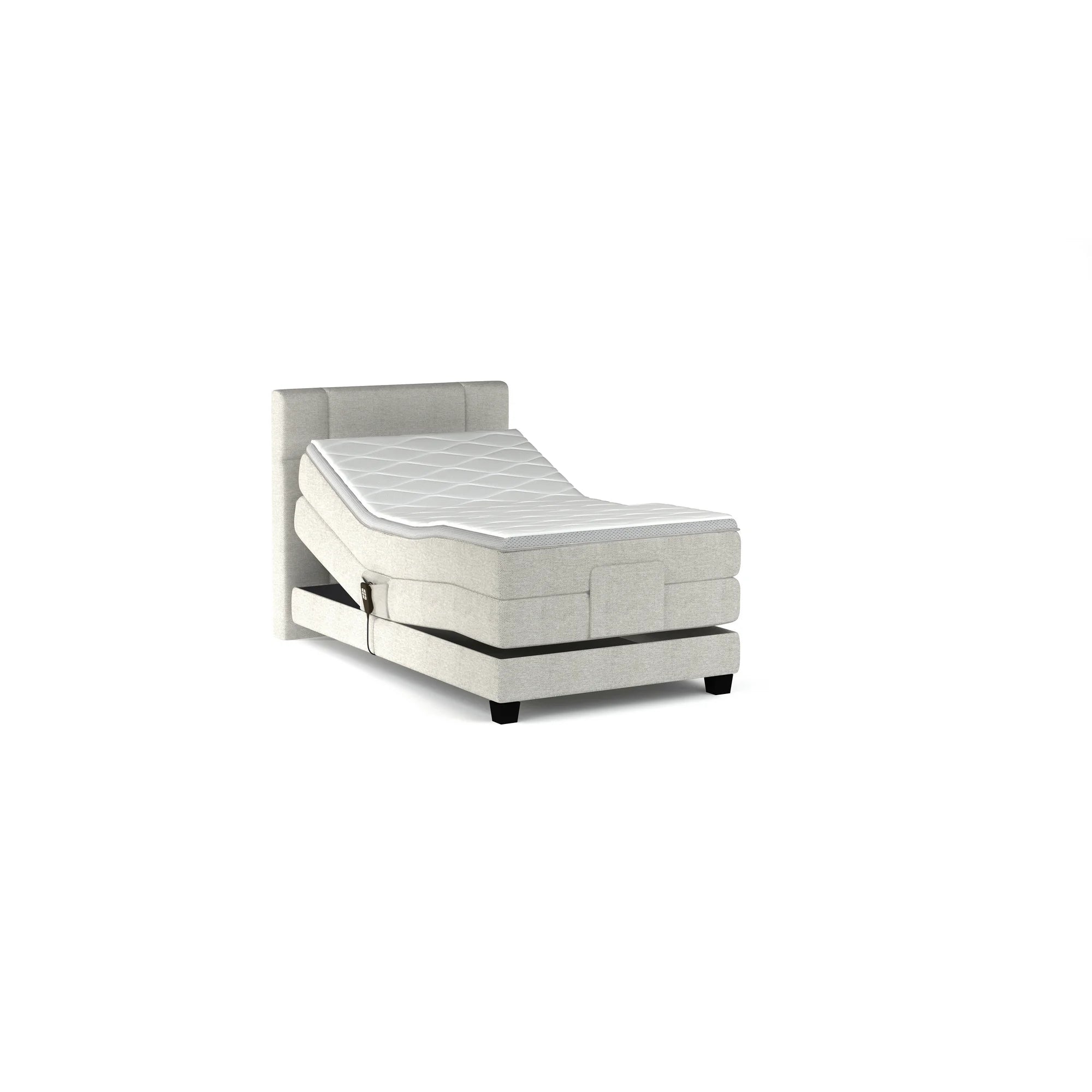 Pat boxspring REY 120x200, personalizabil materiale Gama Premium, cu mecanism electric, saltele si topper