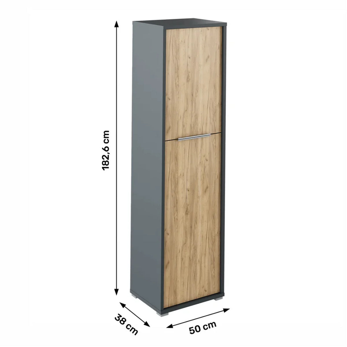 Dulap RIOMA NEW TYP 08, gri grafit/stejar artisan, DTD laminat, cu 2 usi, 50x38x183 cm