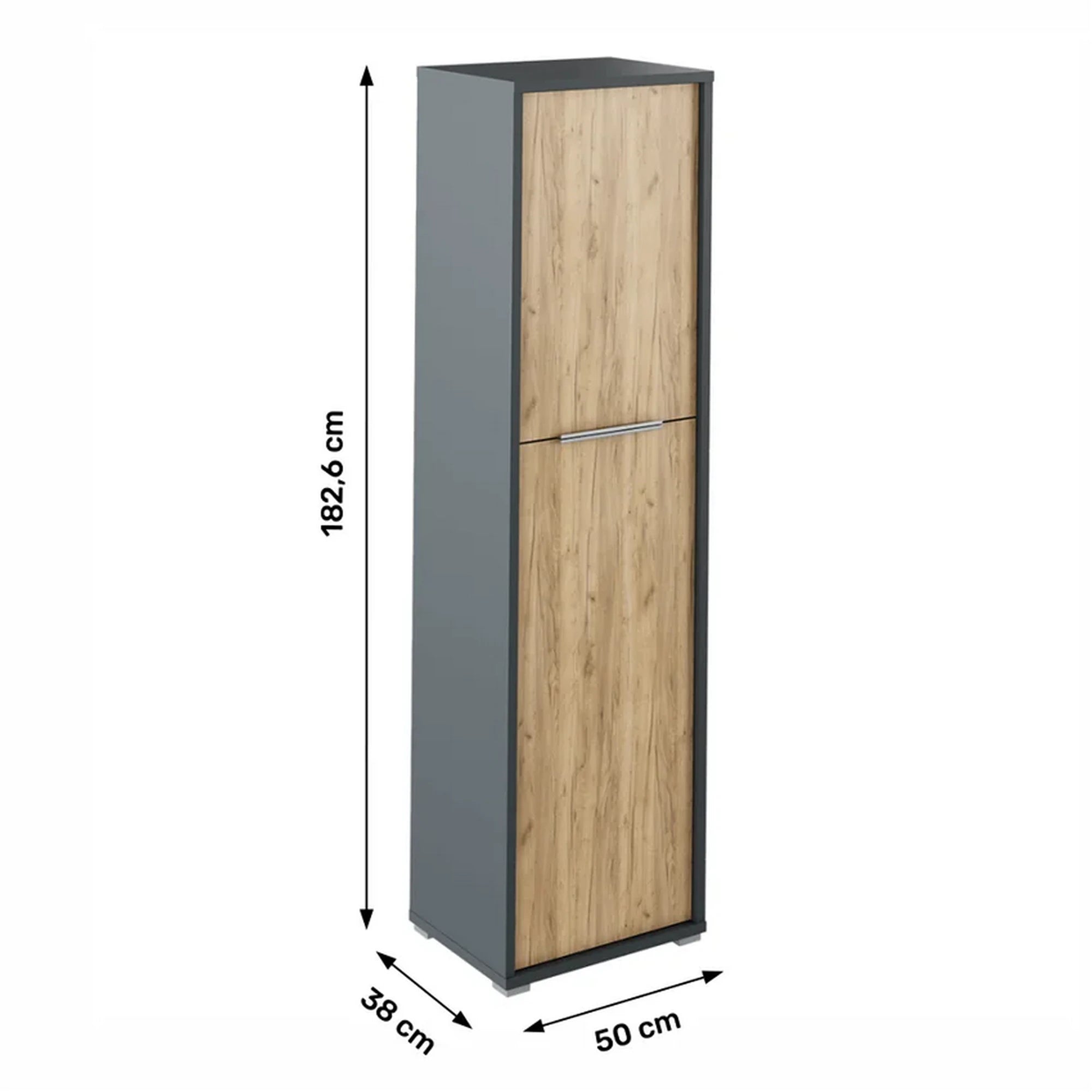 Dulap RIOMA NEW TYP 08, gri grafit/stejar artisan, DTD laminat, cu 2 usi, 50x38x183 cm
