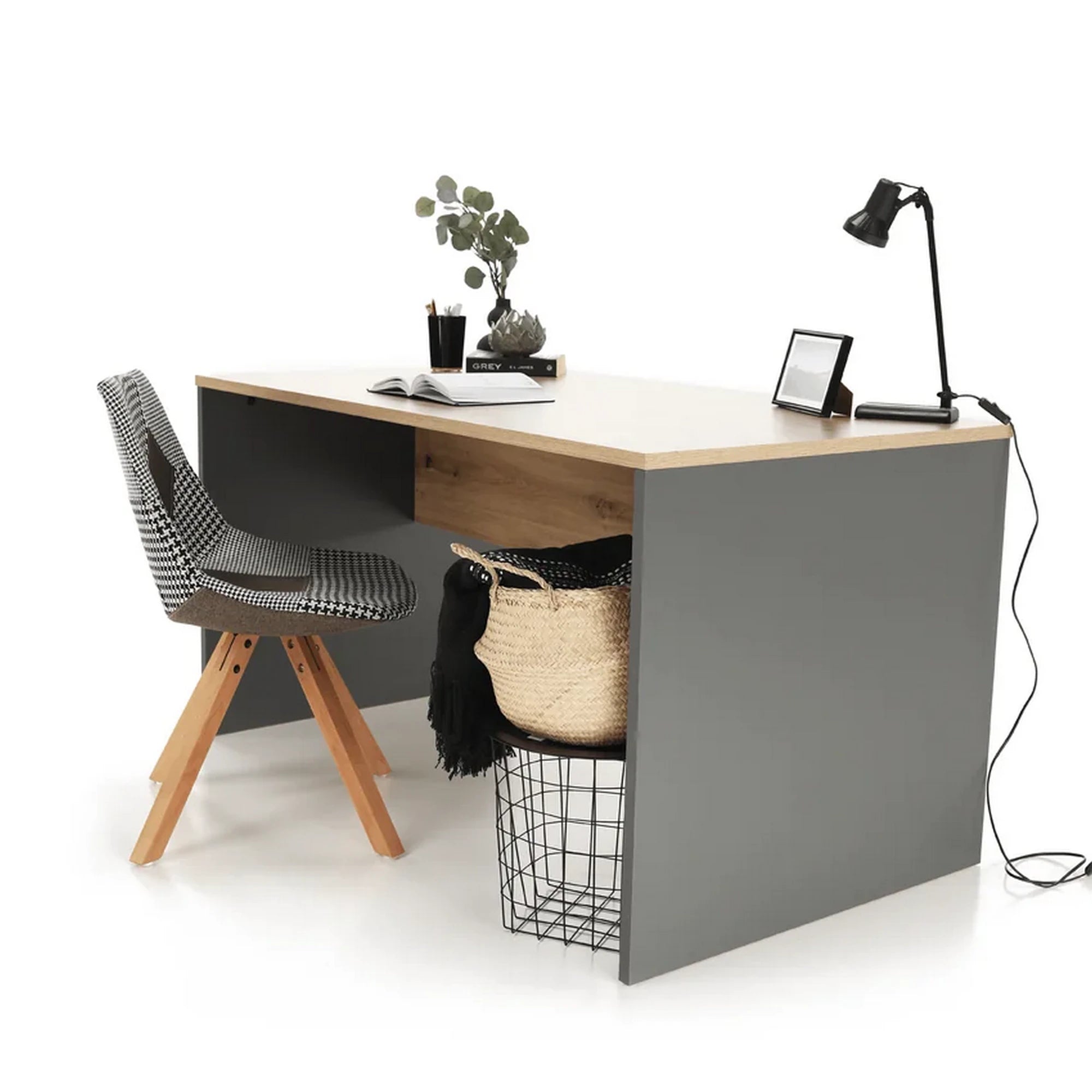 Masa birou RIOMA NEW TYP 11, stejar artisan/gri grafit, DTD laminat, 140x80x76 cm