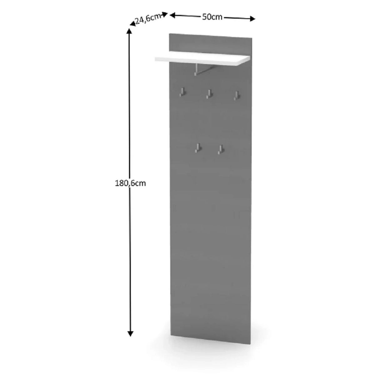 Cuier cu bara de umerase RIOMA NEW TYP 19, gri grafit/alb, DTD laminat, 50x25x181 cm