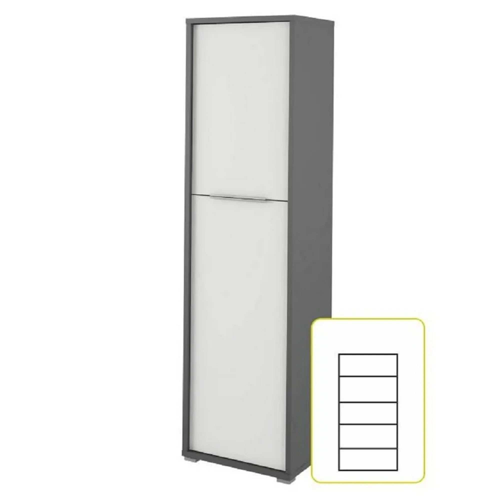 Dulap RIOMA NEW TYP 08, gri grafit/alb, DTD laminat, cu 2 usi, 50x38x183 cm