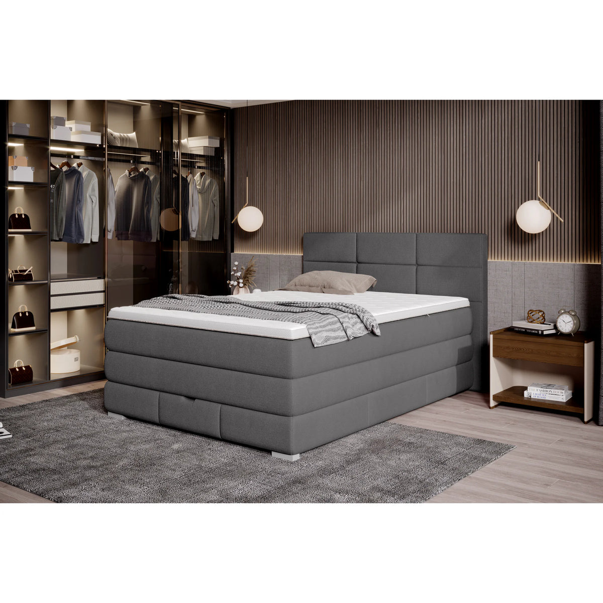 Pat boxspring RITA 140x200, personalizabil materiale gama Oferta Avantaj, cu saltele, topper si lada depozitare