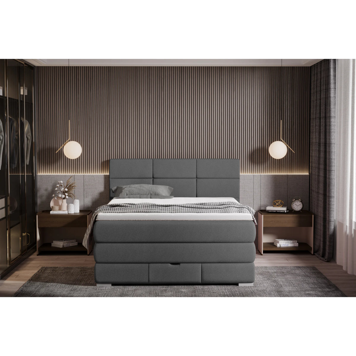 Pat boxspring RITA 140x200, personalizabil materiale gama Oferta Avantaj, cu saltele, topper si lada depozitare