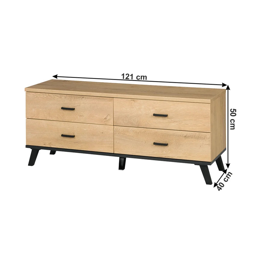 Comoda TV SIRAN TYP 7, stejar lefkas/negru, DTD laminat/plastic, 121x40x50 cm