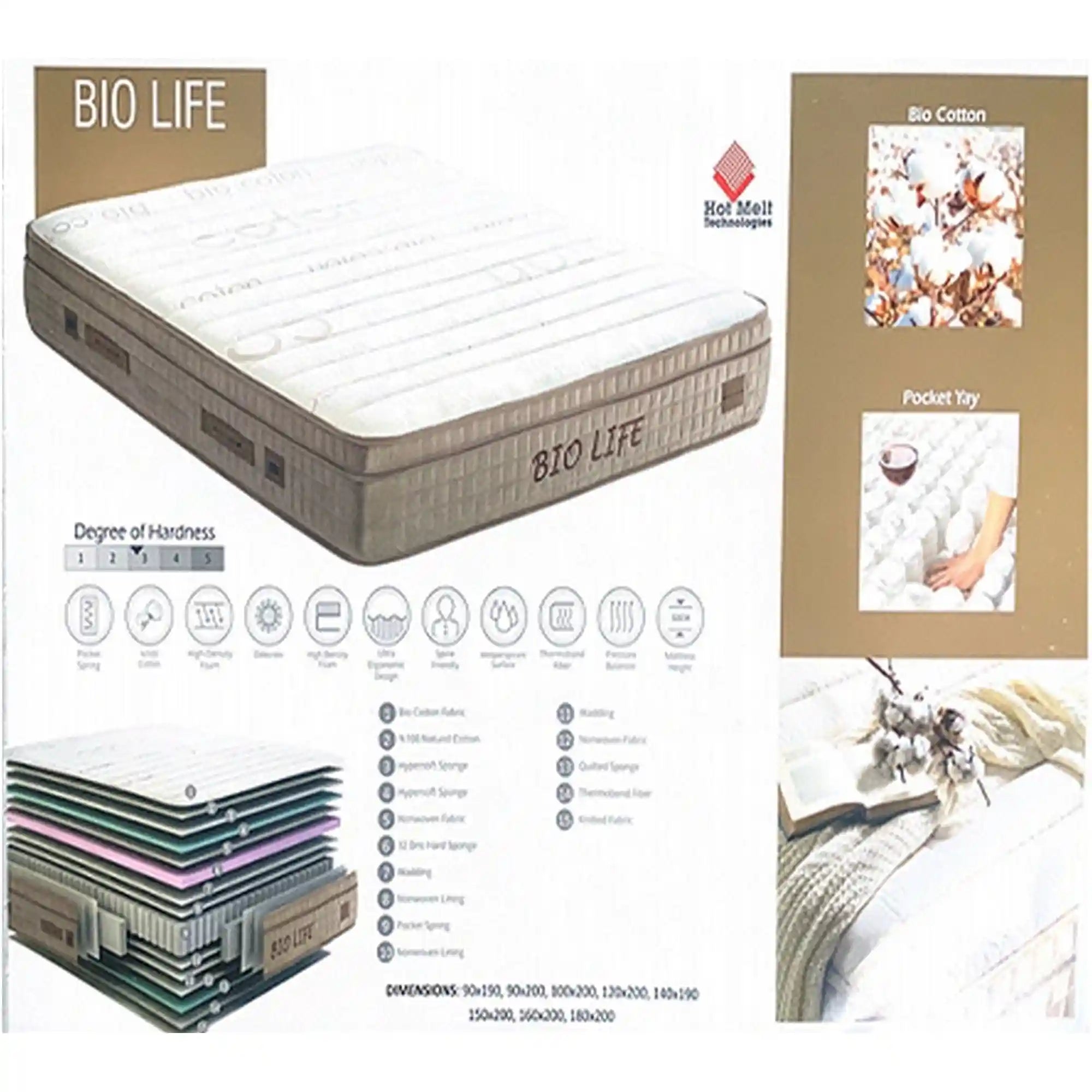 Saltea BIO LIFE, alb/maro, 160x200 cm