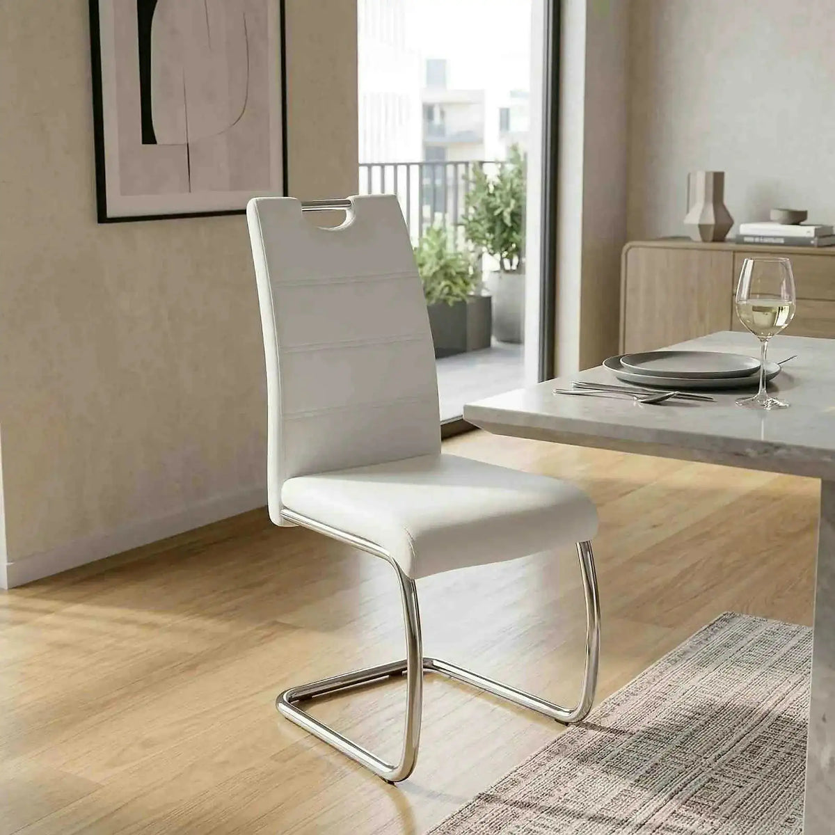 Scaun ABIRA NEW, alb/crom, piele ecologica/metal, 43x44x96 cm