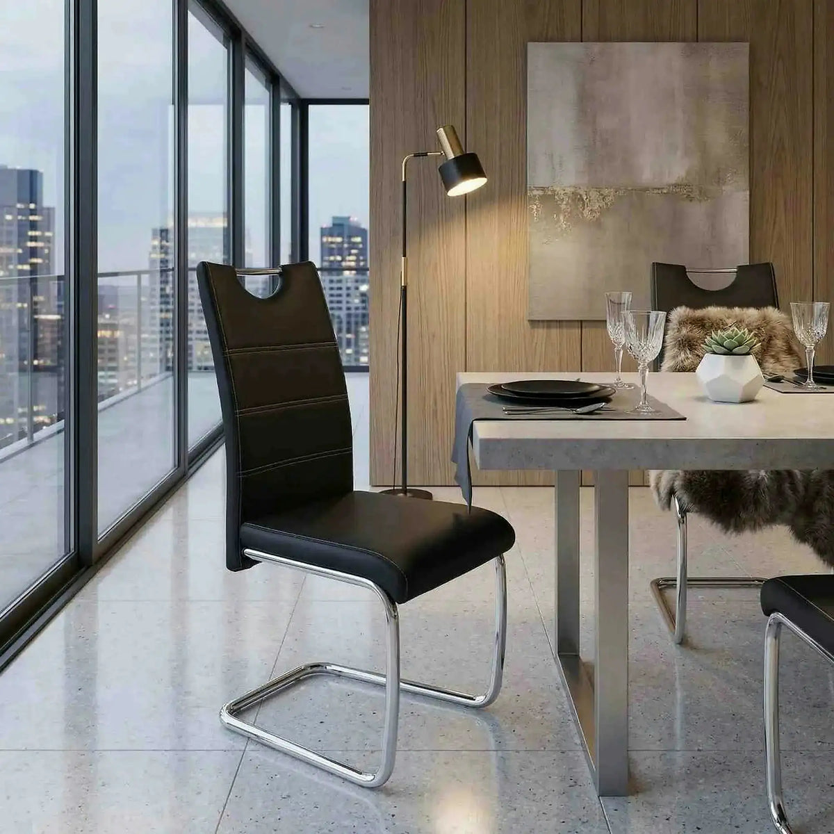 Scaun ABIRA NEW, negru/crom, piele PU/metal, 43x44x96 cm