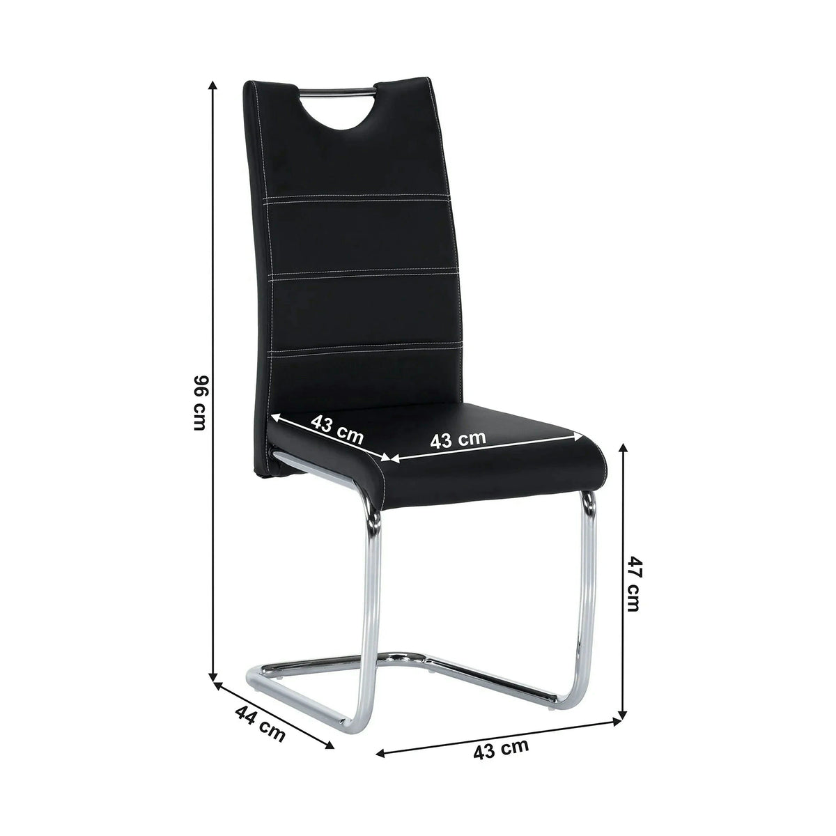 Scaun ABIRA NEW, negru/crom, piele PU/metal, 43x44x96 cm