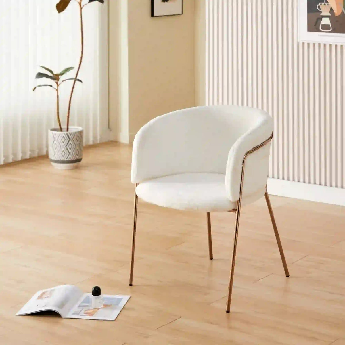 Scaun ADIMAR, alb/auriu, blana artificiala/metal, 57x56x76 cm