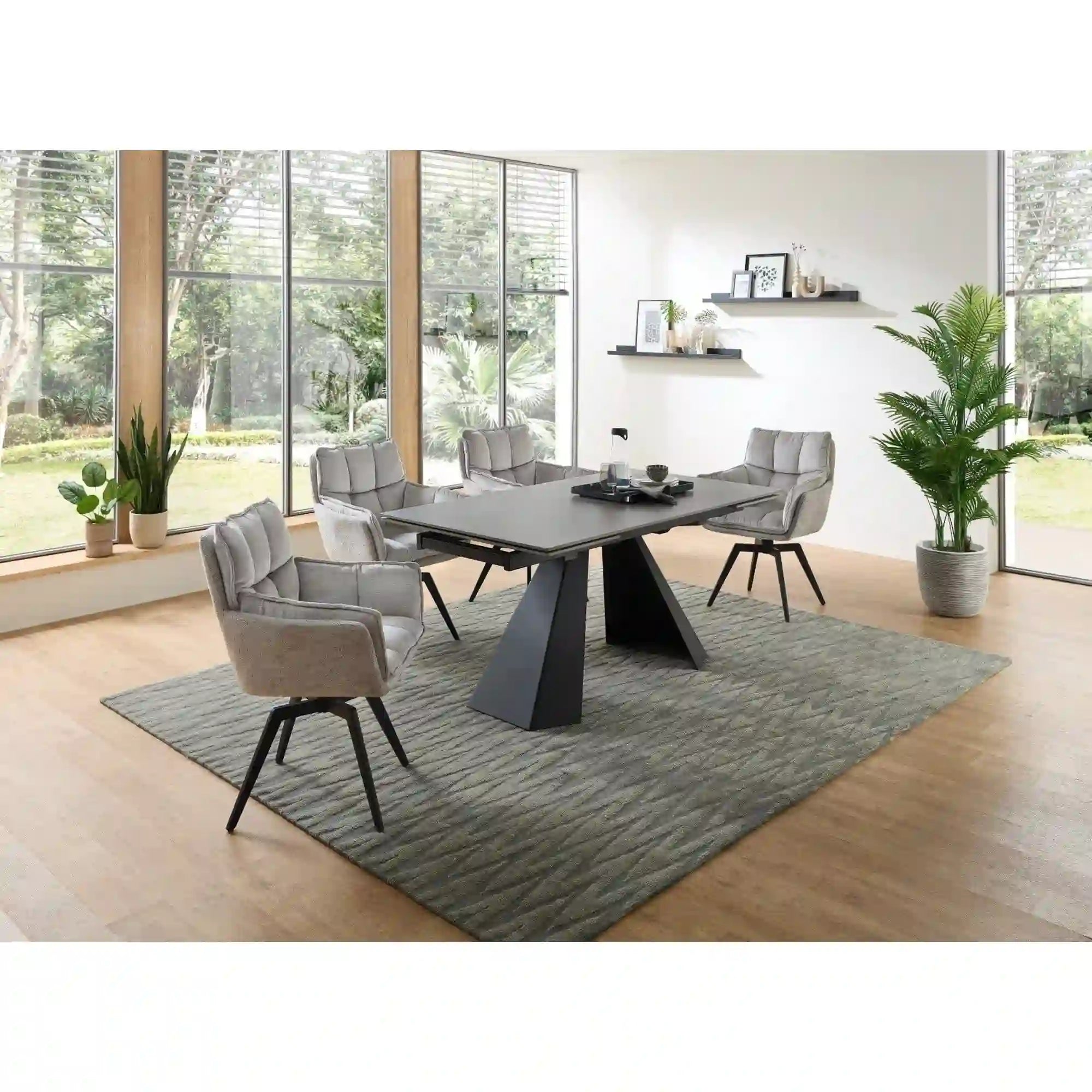 Scaun ALANI, gri/negru, stofa catifelata/metal, 64x65x89 cm