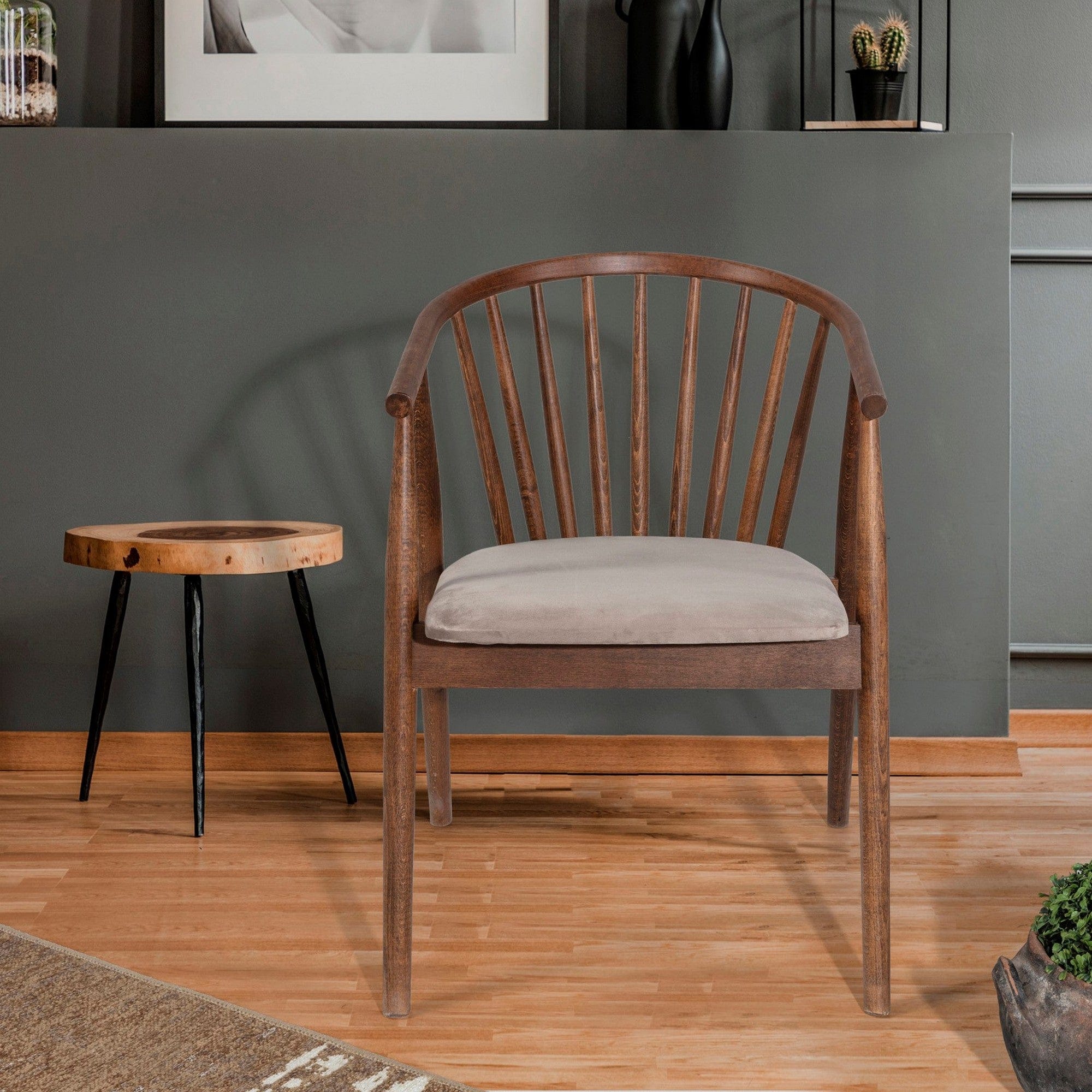 Scaun ALBERO 48, bej/nuc, stofa clasica/lemn, 55x47x77 cm