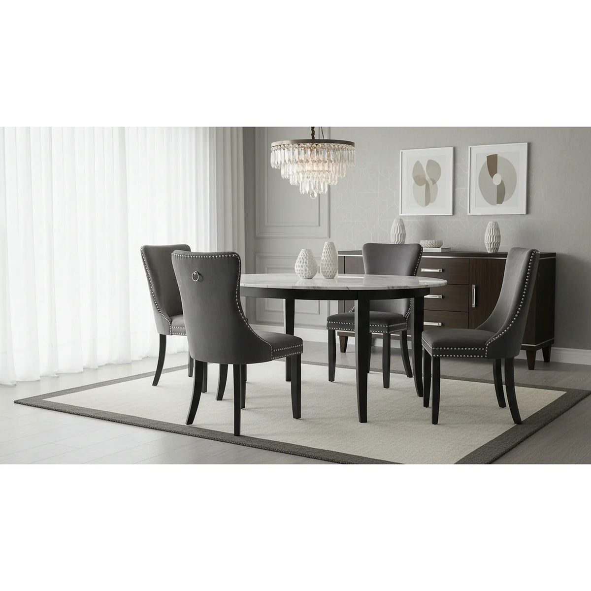 Scaun ALDA, gri/negru, stofa catifelata/lemn, 50x62x95 cm