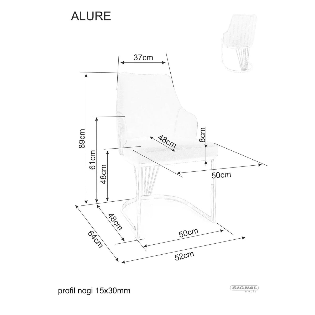 Scaun ALURE, bej deschis - Bluvel 22, stofa catifelata/metal, 52x64x89 cm