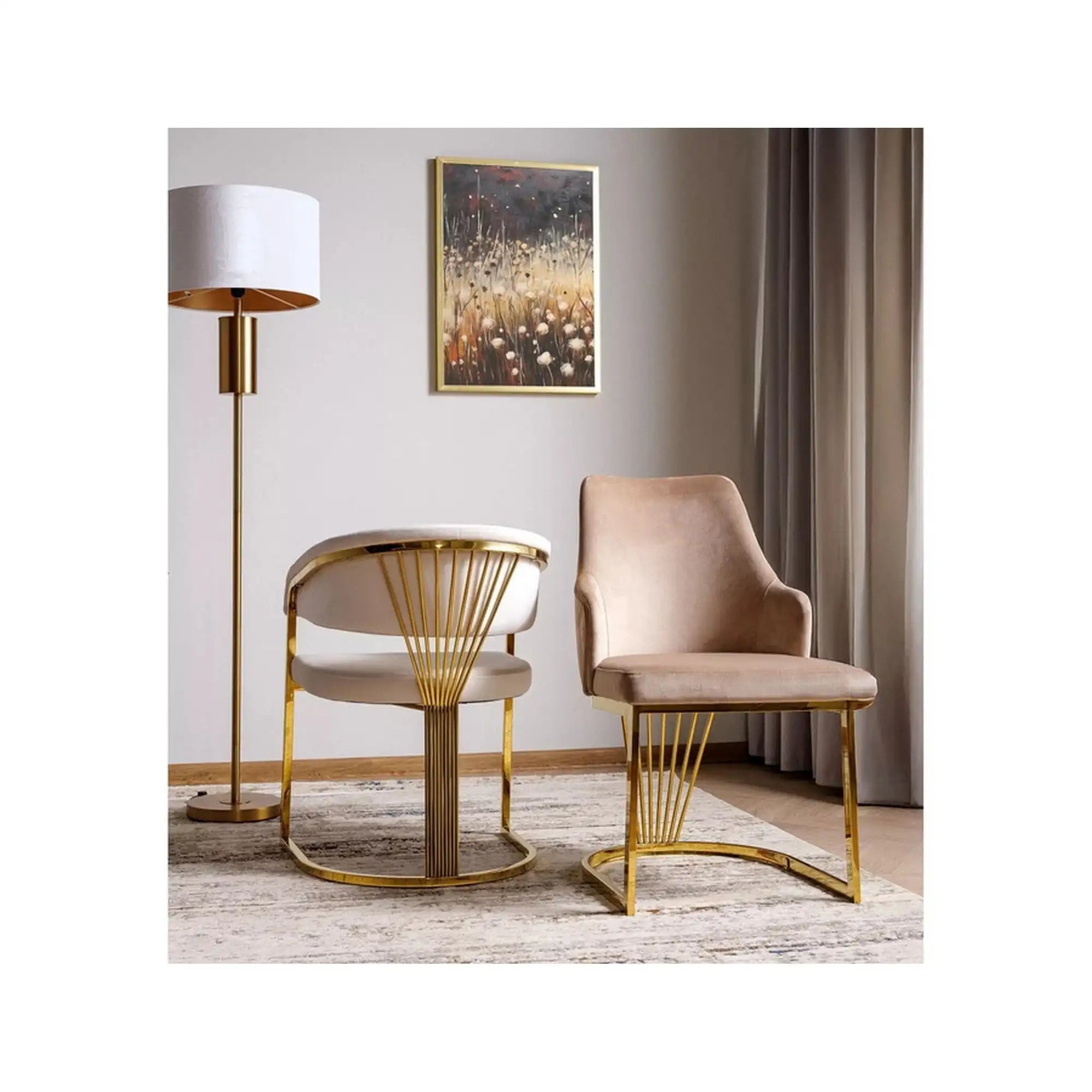 Scaun ALURE, bej deschis - Bluvel 22, stofa catifelata/metal, 52x64x89 cm