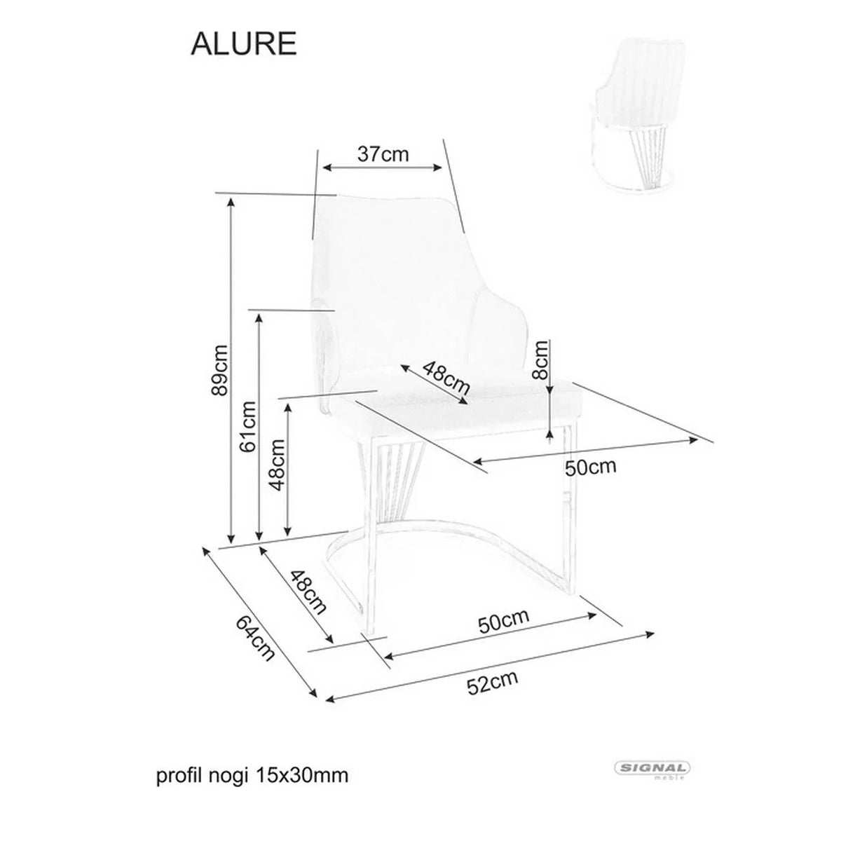 Scaun ALURE, bej inchis - Bluvel 28, stofa catifelata/metal, 52x64x89 cm
