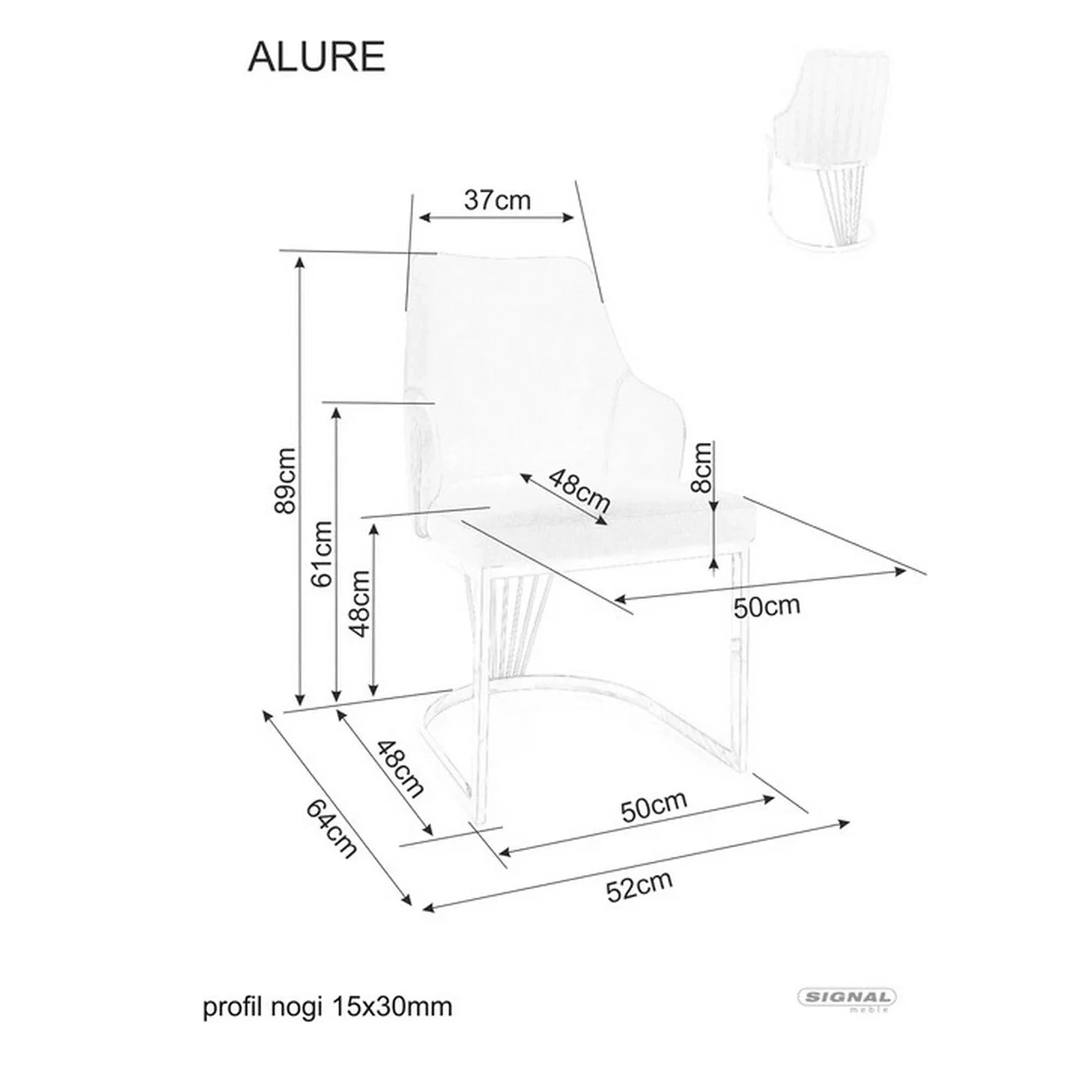 Scaun ALURE, bej inchis - Bluvel 28, stofa catifelata/metal, 52x64x89 cm