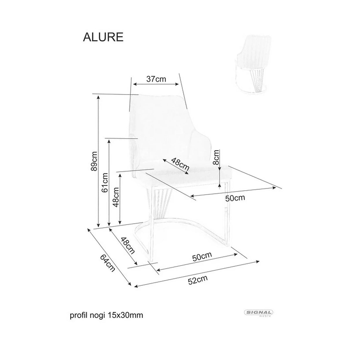 Scaun ALURE, bej inchis - Bluvel 28, stofa catifelata/metal, 52x64x89 cm