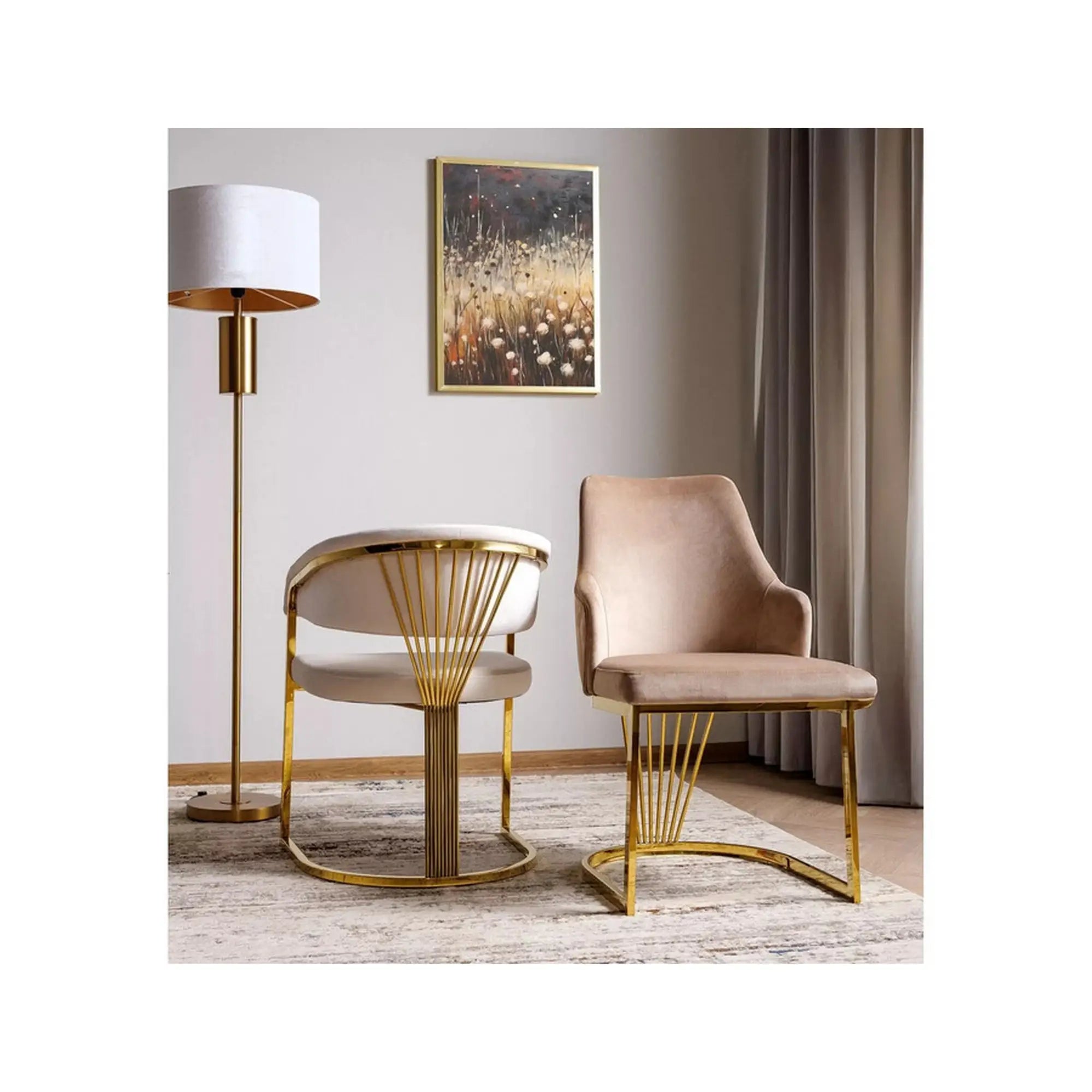 Scaun ALURE, bej inchis - Bluvel 28, stofa catifelata/metal, 52x64x89 cm