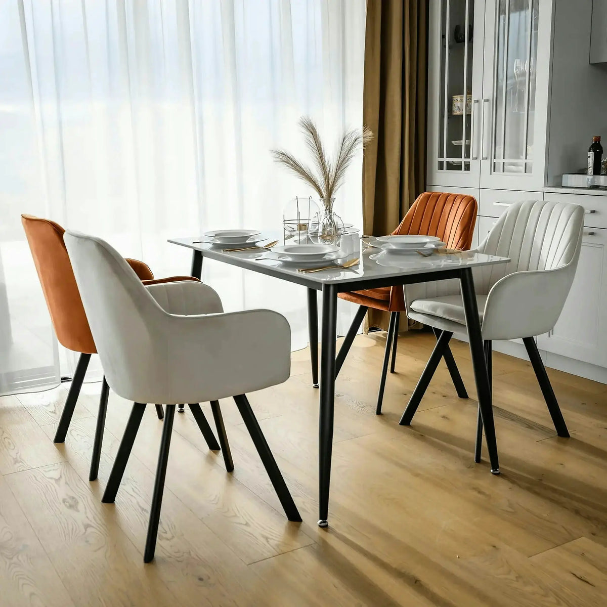 Scaun AURIL, stofa catifelata crem - Bluvel 30, 57x56x88 cm