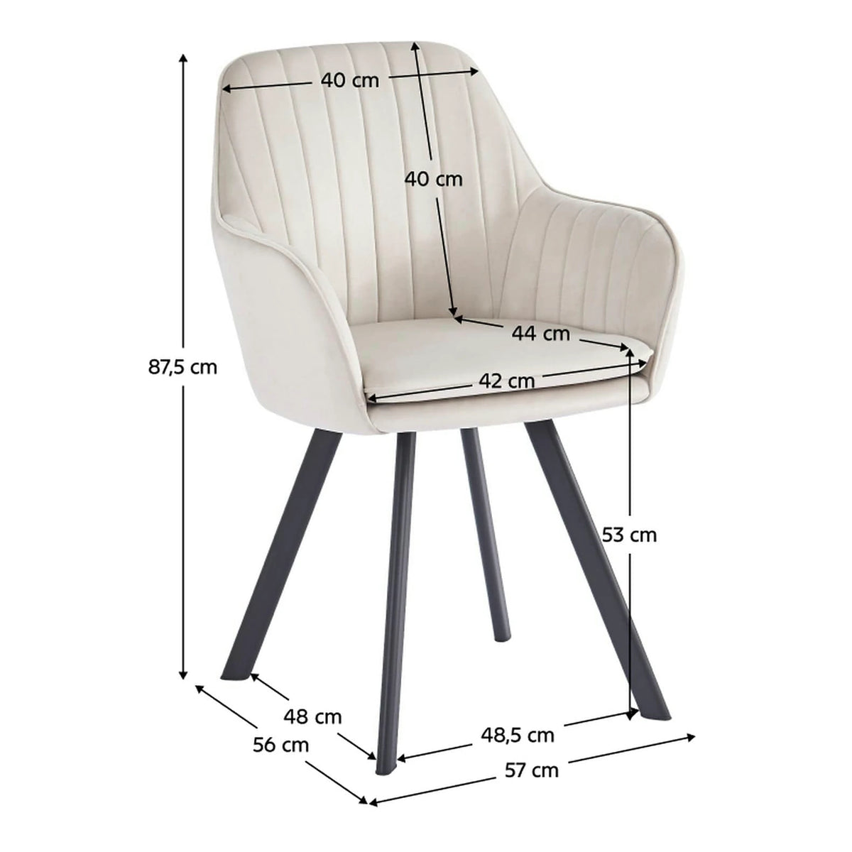 Scaun AURIL, stofa catifelata crem - Bluvel 30, 57x56x88 cm