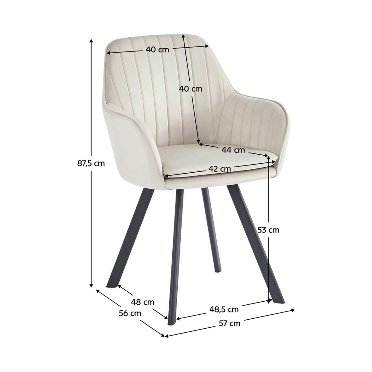 Scaun AURIL, stofa catifelata crem - Bluvel 30, 57x56x88 cm