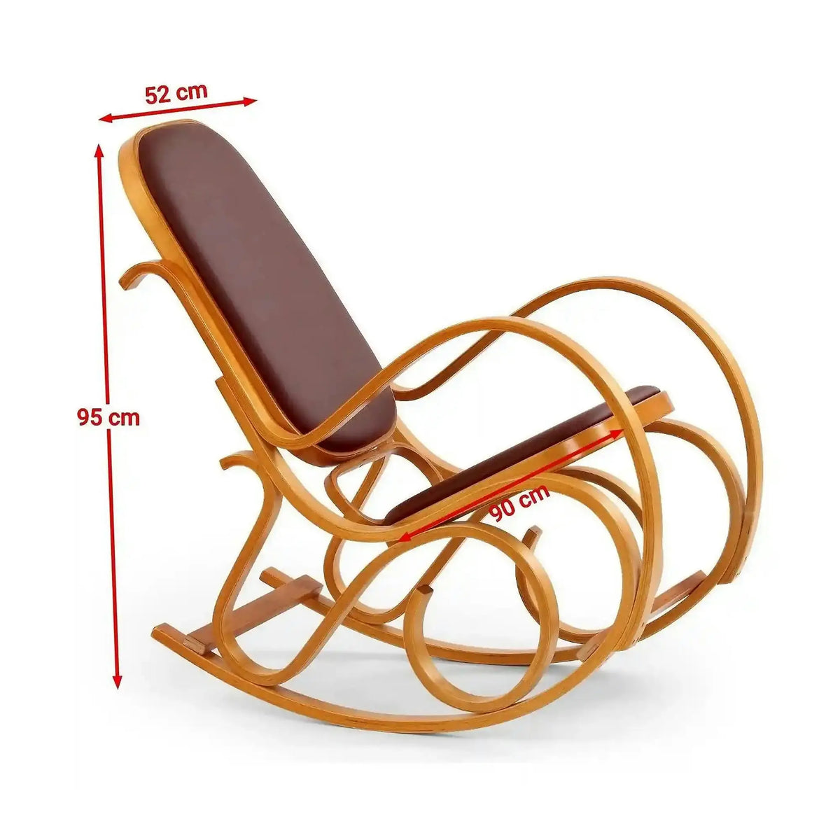 Scaun balansoar rustic MAX BIS PLUS, maro inchis/stejar auriu, piele ecologica/lemn indoit, 52x90x95 cm