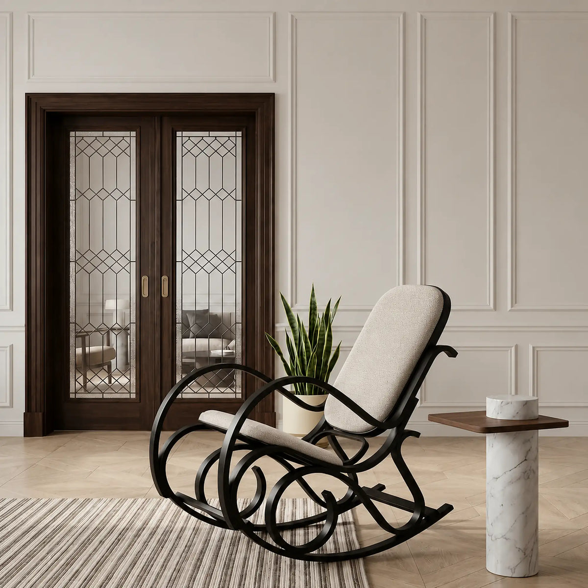 Scaun balansoar rustic MAX BIS PLUS, maro/wenge, stofa/lemn indoit, 52x90x95 cm