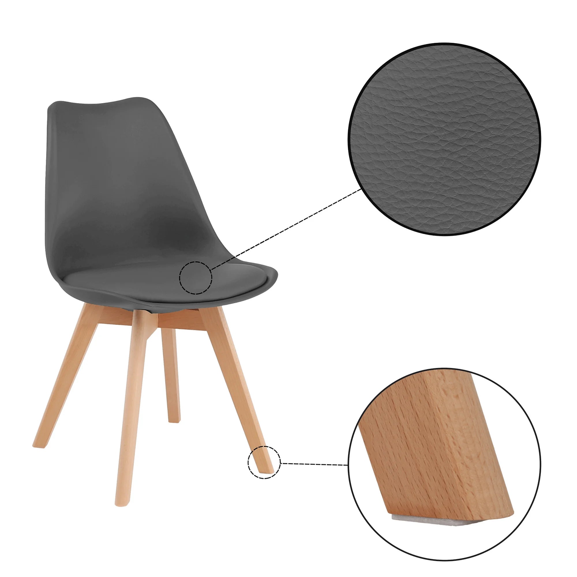 Scaun BALI 2 NEW, gri/fag, piele ecologica/plastic/lemn, 48x56x81 cm