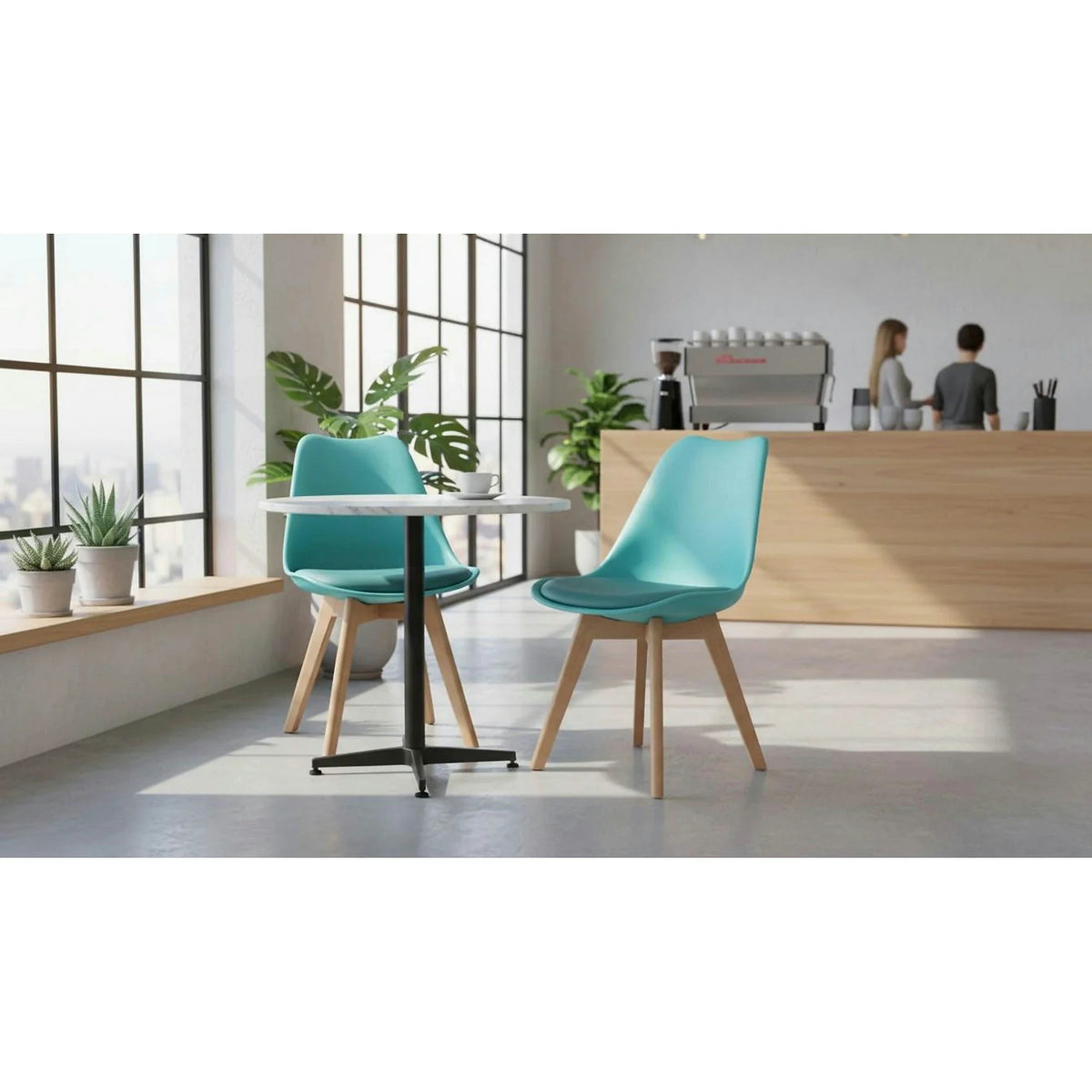 Scaun BALI NEW, mentol/fag, piele ecologica/plastic/lemn, 48x56x81 cm