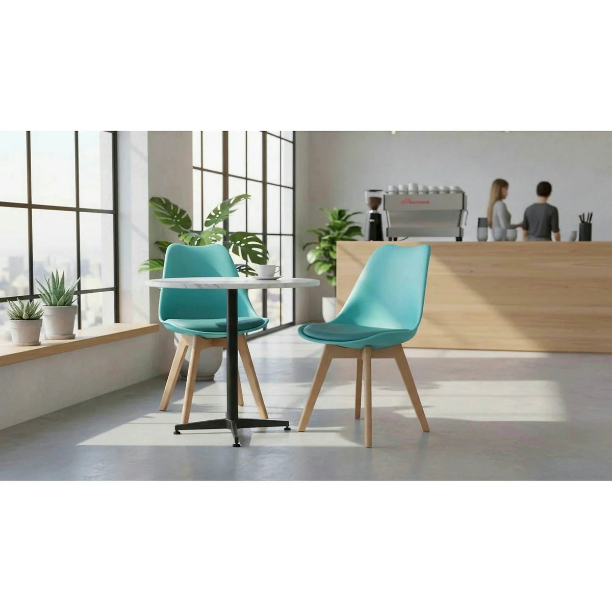 Scaun BALI NEW, mentol/fag, piele ecologica/plastic/lemn, 48x56x81 cm